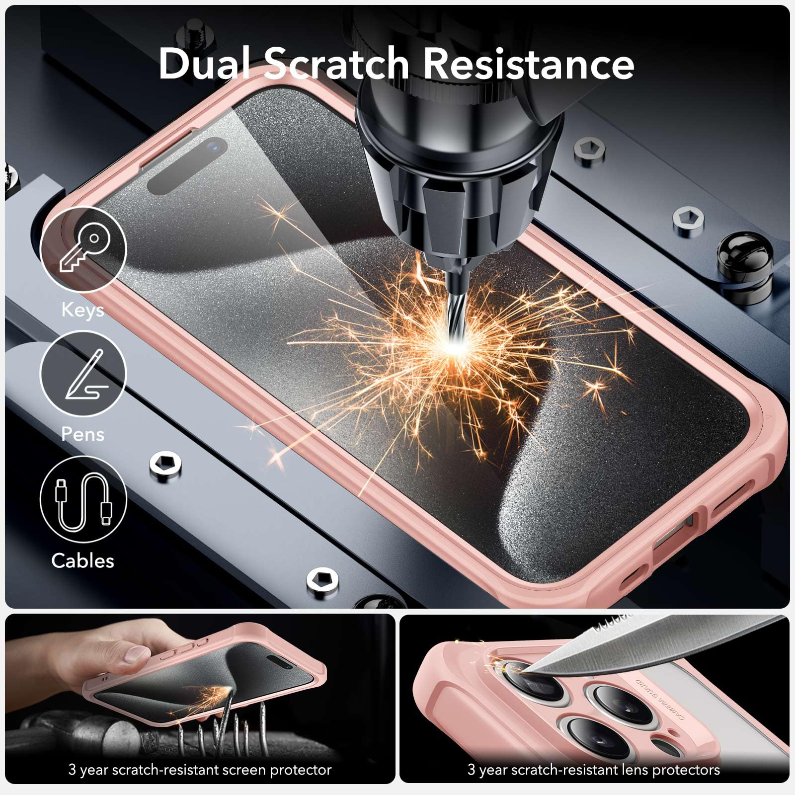 Foto 8 pulgar | Funda Esr Para Iphone 15 Pro Con Cristal Templado, Color Rosa Transparente - Venta Internacional.