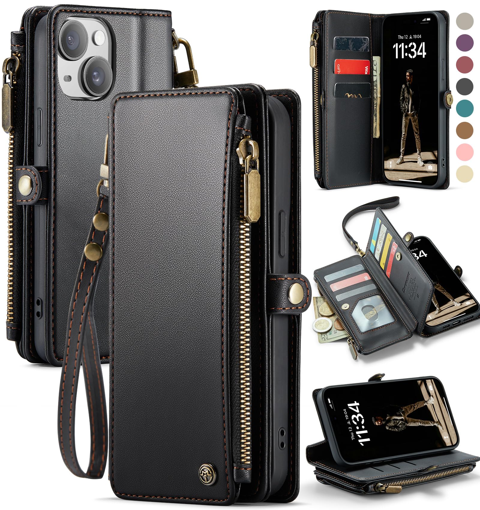 Funda Wallet Defense Compatible Con Iphone 14 Plus, Color Negro - Venta Internacional.