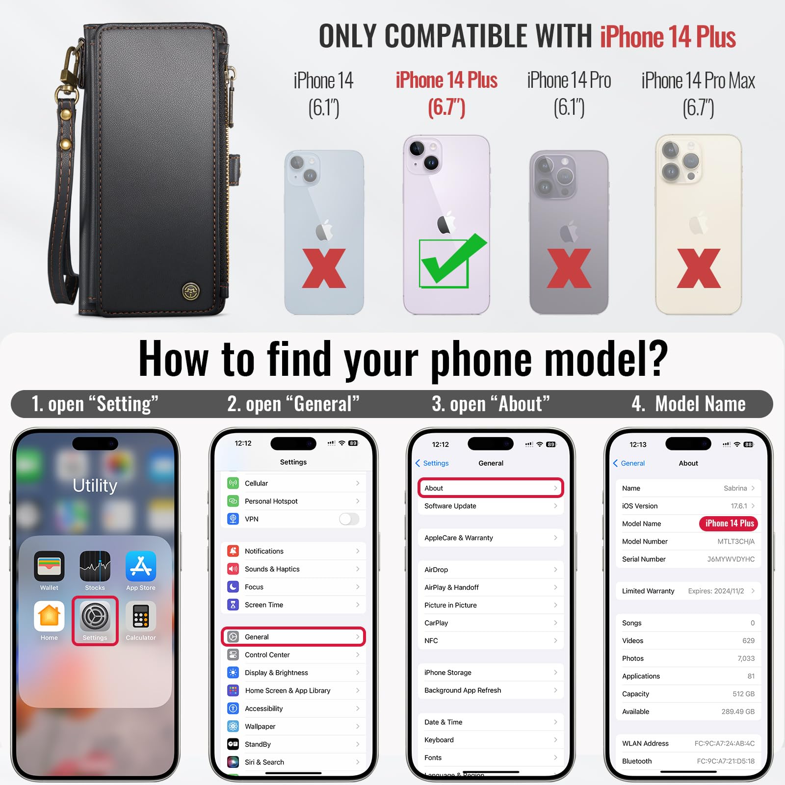 Foto 2 | Funda Wallet Defense Compatible Con Iphone 14 Plus, Color Negro - Venta Internacional.