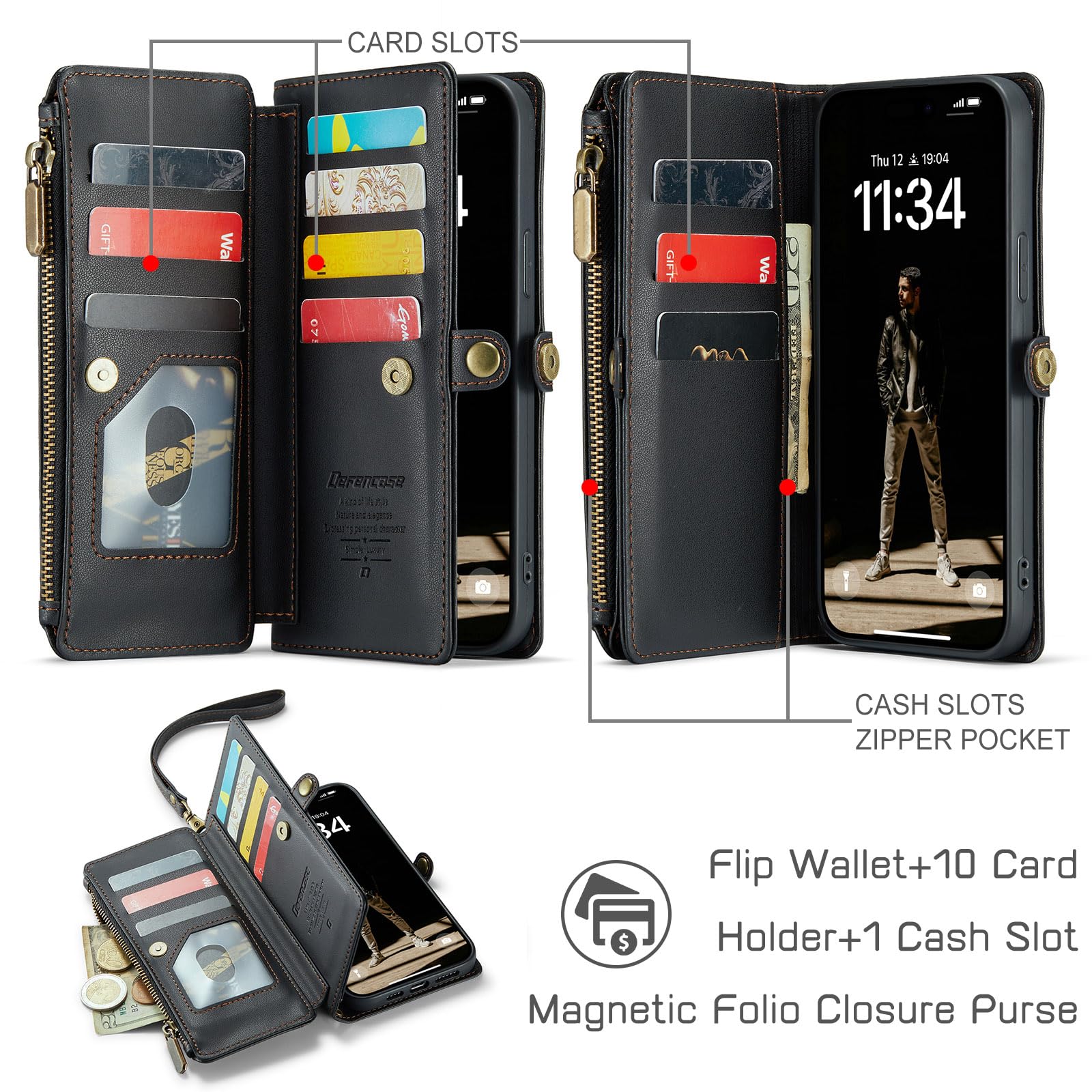 Foto 4 pulgar | Funda Wallet Defense Compatible Con Iphone 14 Plus, Color Negro - Venta Internacional.