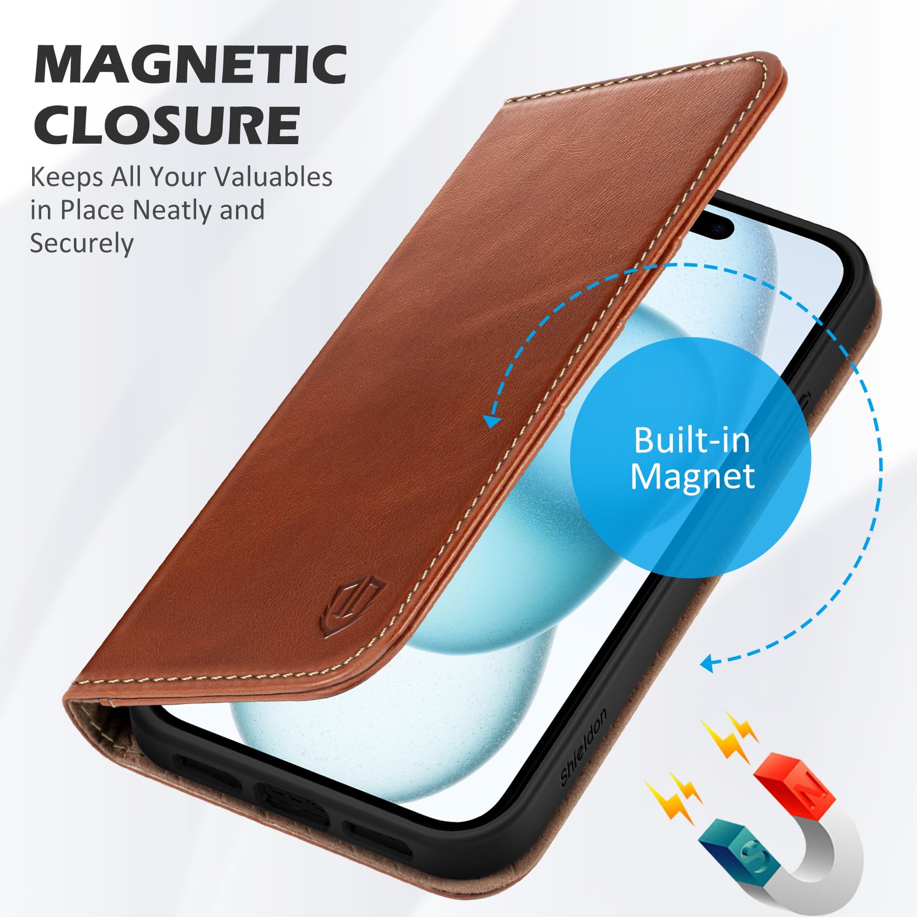 Foto 4 | Funda Shieldon Para Iphone 15 Plus 5g De Piel Auténtica, Color Marrón - Venta Internacional.