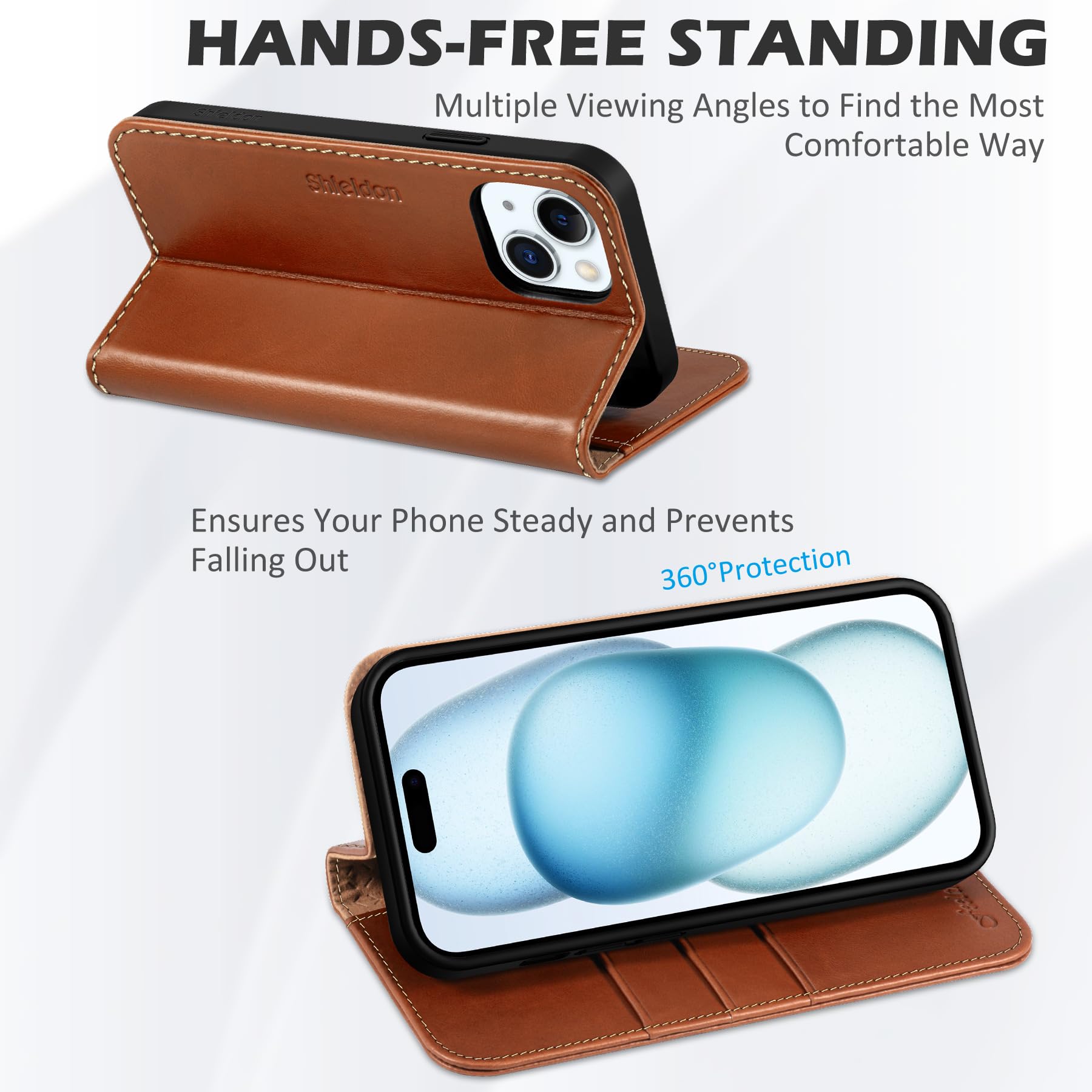 Foto 5 | Funda Shieldon Para Iphone 15 Plus 5g De Piel Auténtica, Color Marrón - Venta Internacional.