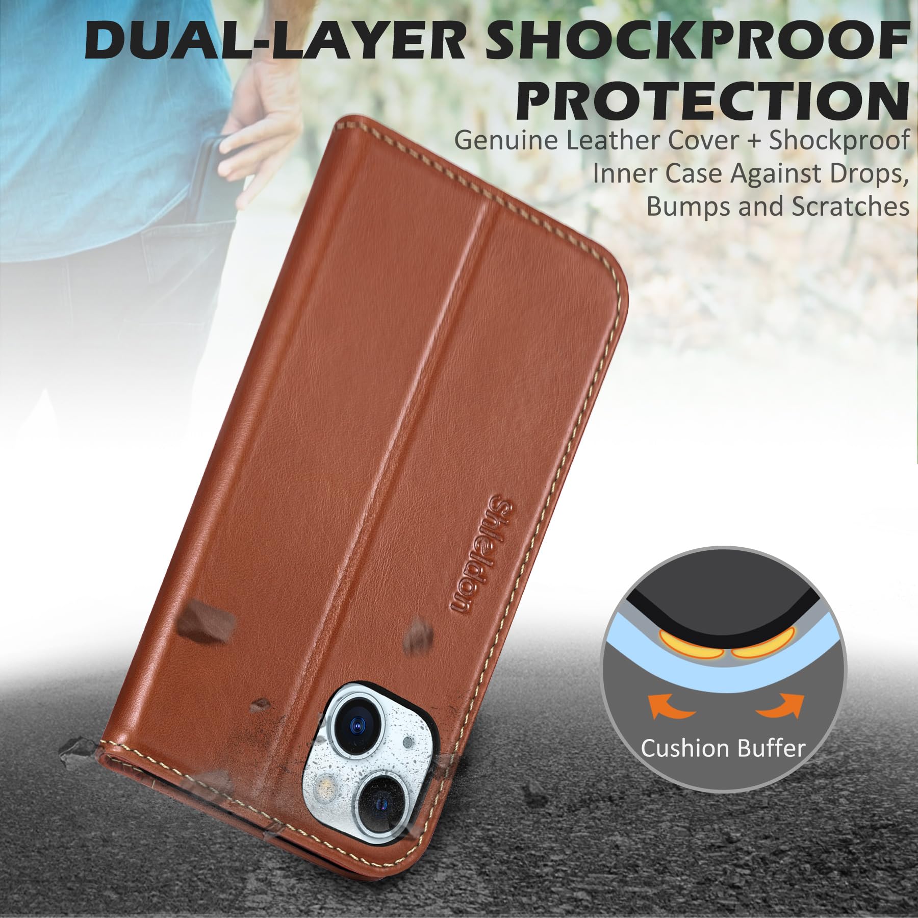 Foto 6 | Funda Shieldon Para Iphone 15 Plus 5g De Piel Auténtica, Color Marrón - Venta Internacional.