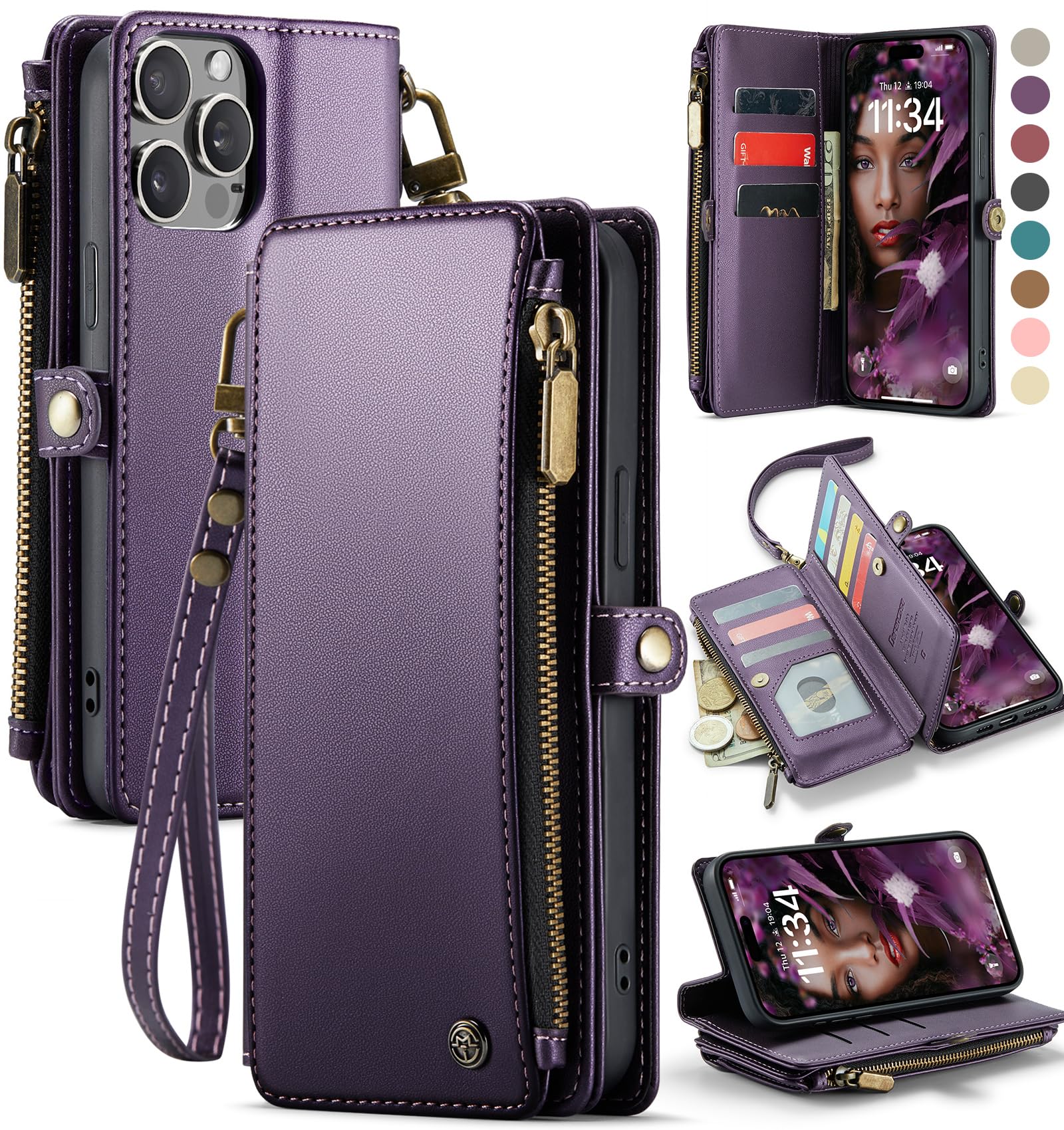 Funda Wallet Defense Compatible Con Iphone 12 Pro Max, Color Morado - Venta Internacional.