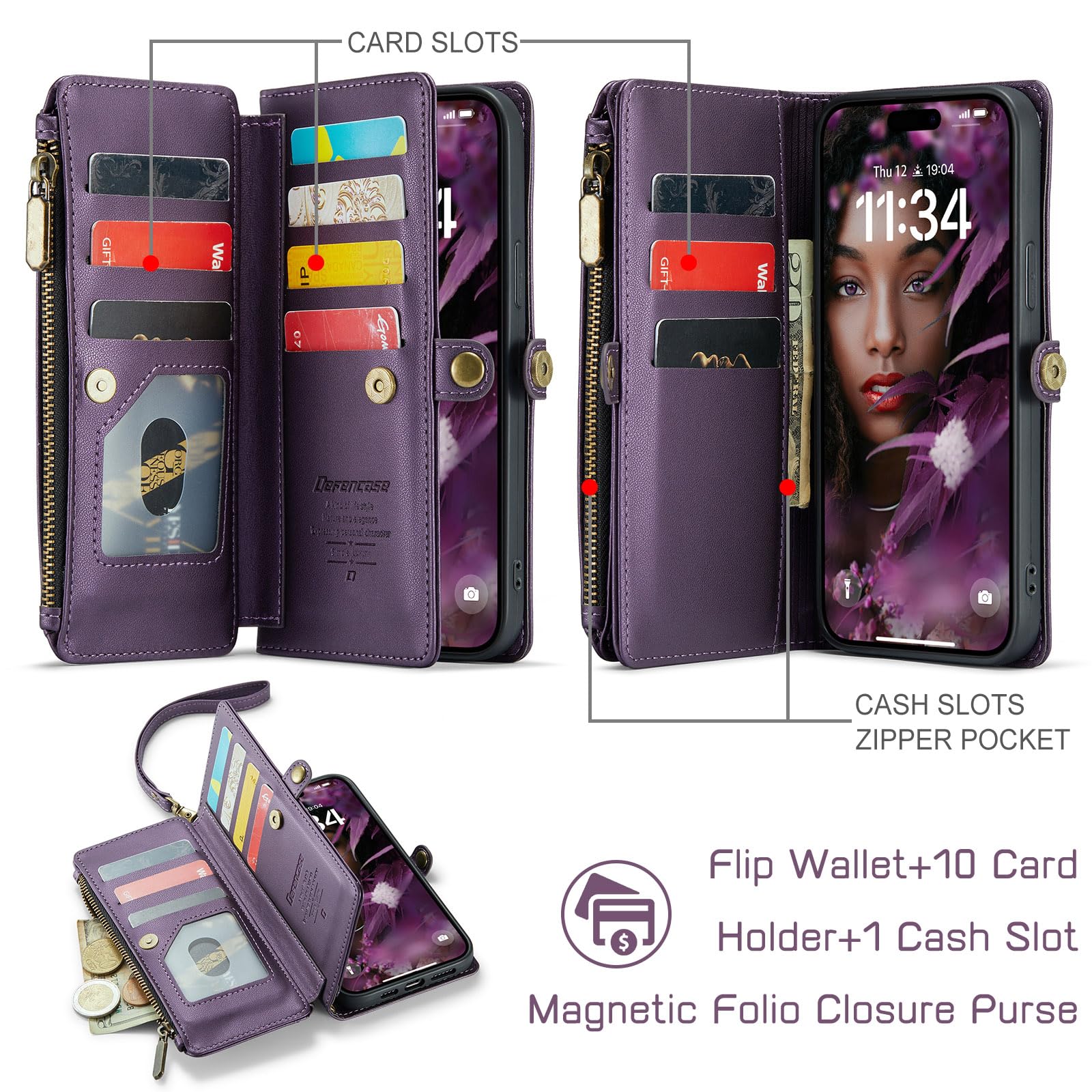 Foto 3 pulgar | Funda Wallet Defense Compatible Con Iphone 12 Pro Max, Color Morado - Venta Internacional.
