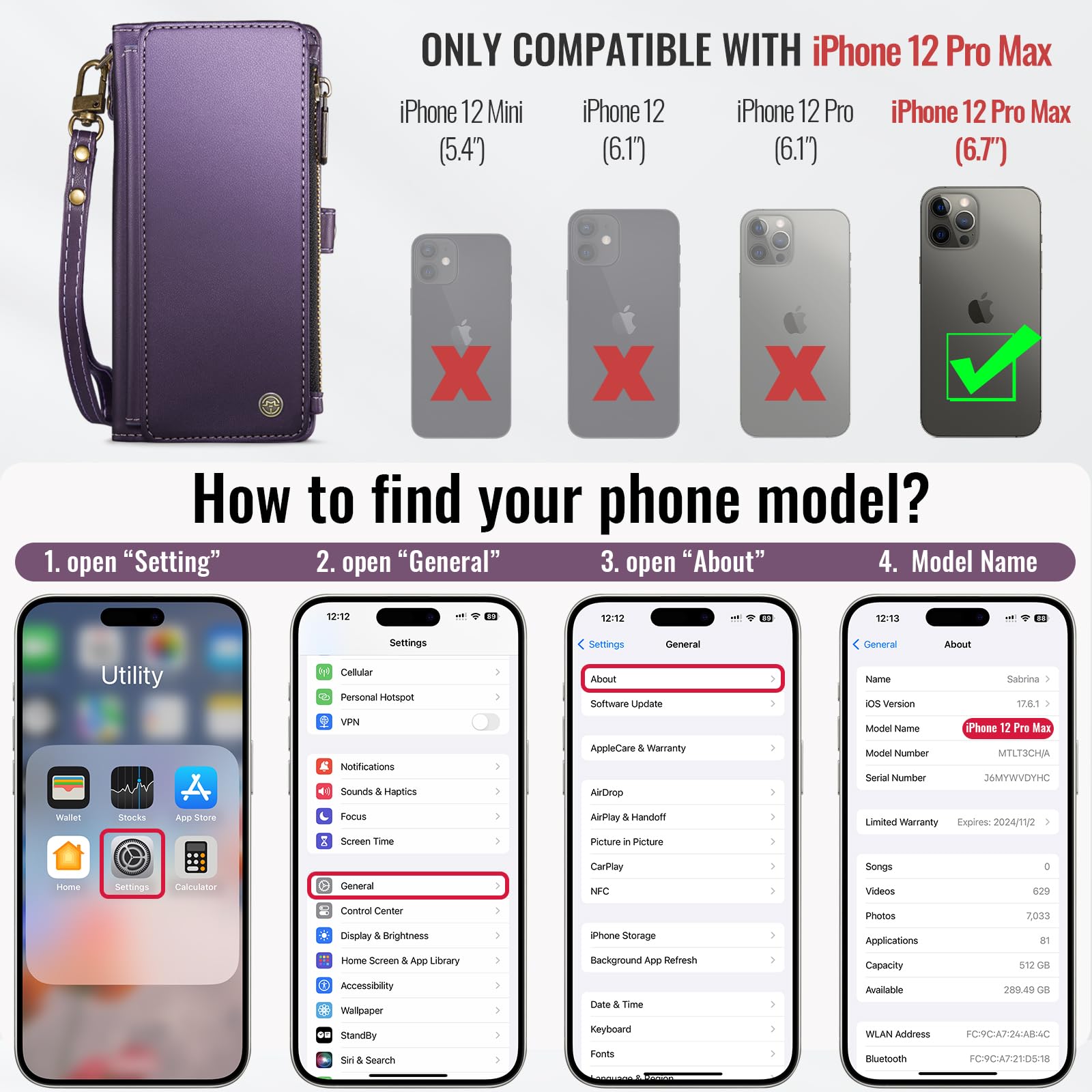 Foto 7 pulgar | Funda Wallet Defense Compatible Con Iphone 12 Pro Max, Color Morado - Venta Internacional.