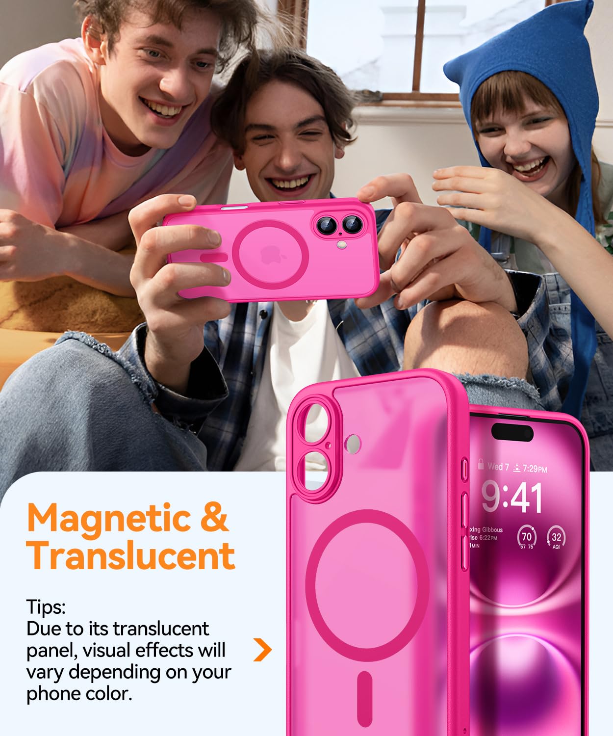 Foto 4 pulgar | Funda Magnética Canshn Para Iphone 16, Color Rosa Intenso - Venta Internacional.