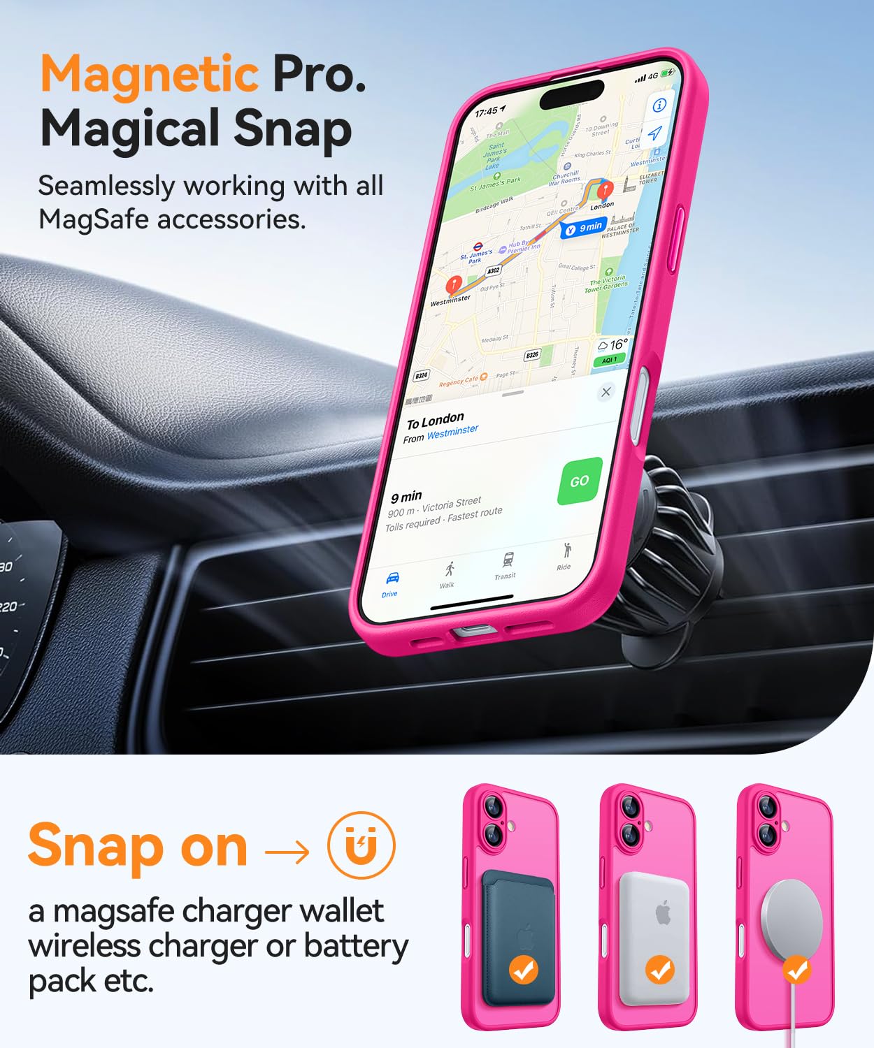 Foto 5 | Funda Magnética Canshn Para Iphone 16, Color Rosa Intenso - Venta Internacional.