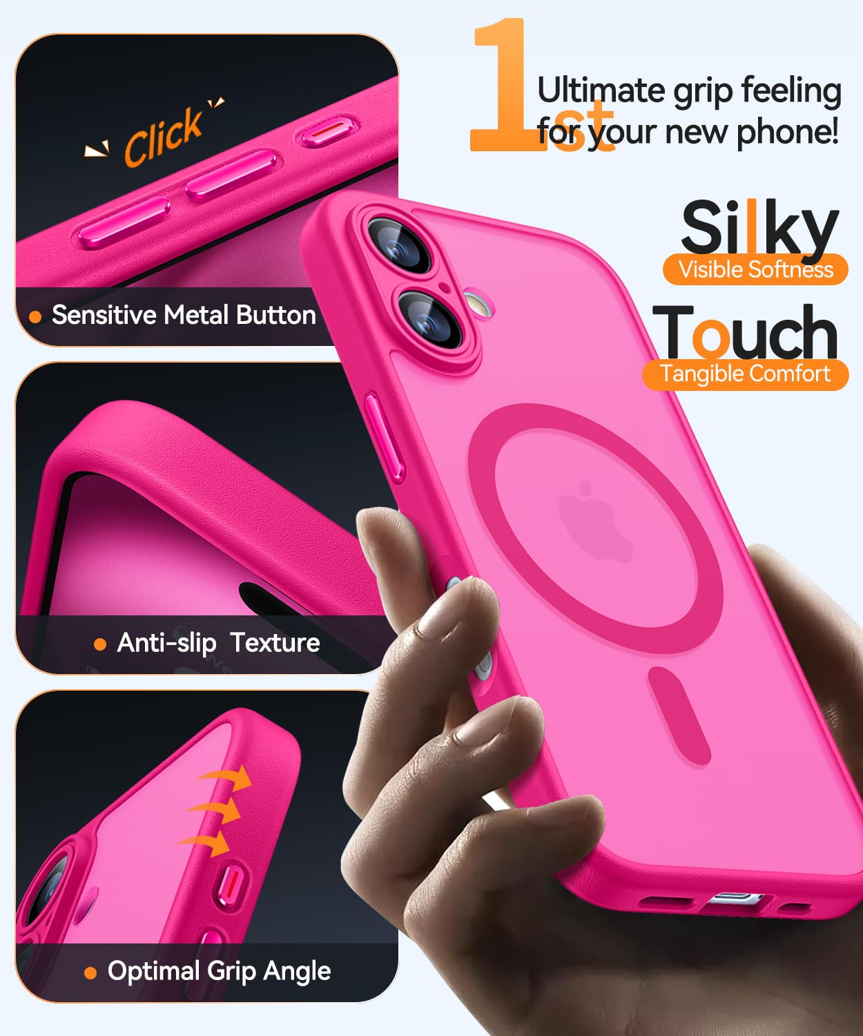 Foto 7 pulgar | Funda Magnética Canshn Para Iphone 16, Color Rosa Intenso - Venta Internacional.