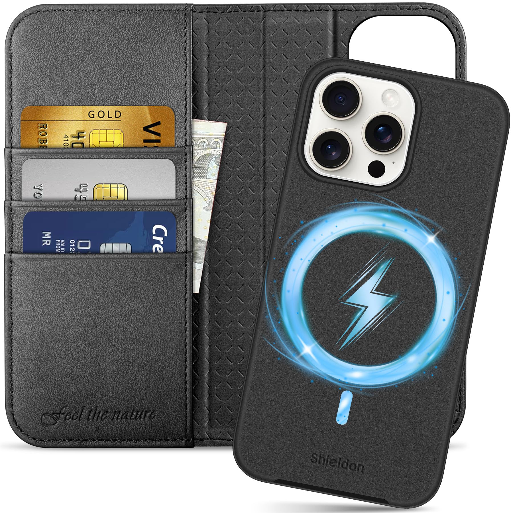 Funda Shieldon Para Iphone 15 Pro Max De Piel Auténtica, Color Negro - Venta Internacional.