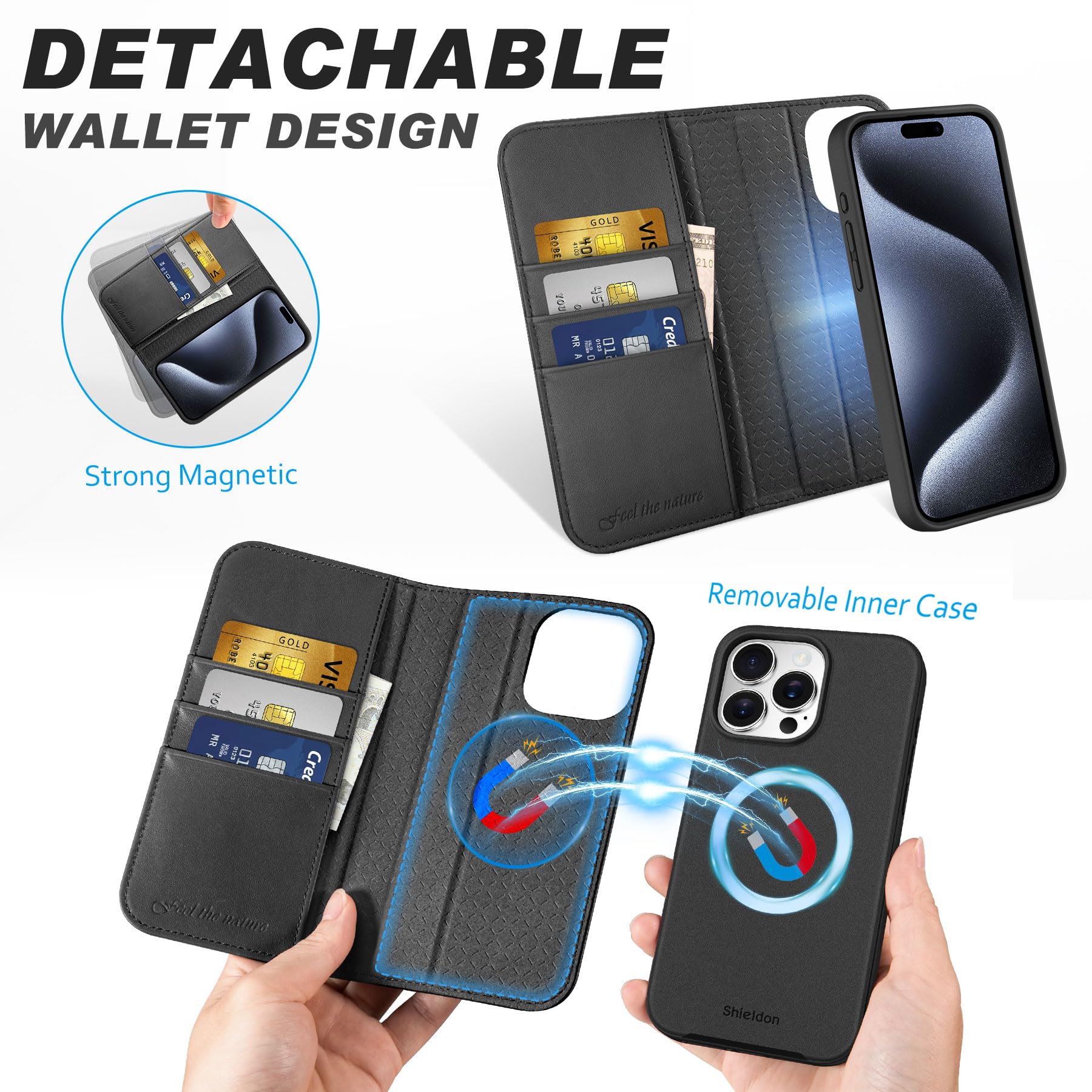 Foto 4 pulgar | Funda Shieldon Para Iphone 15 Pro Max De Piel Auténtica, Color Negro - Venta Internacional.