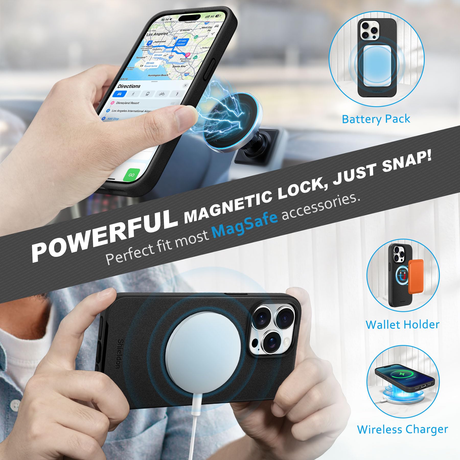 Foto 5 pulgar | Funda Shieldon Para Iphone 15 Pro Max De Piel Auténtica, Color Negro - Venta Internacional.
