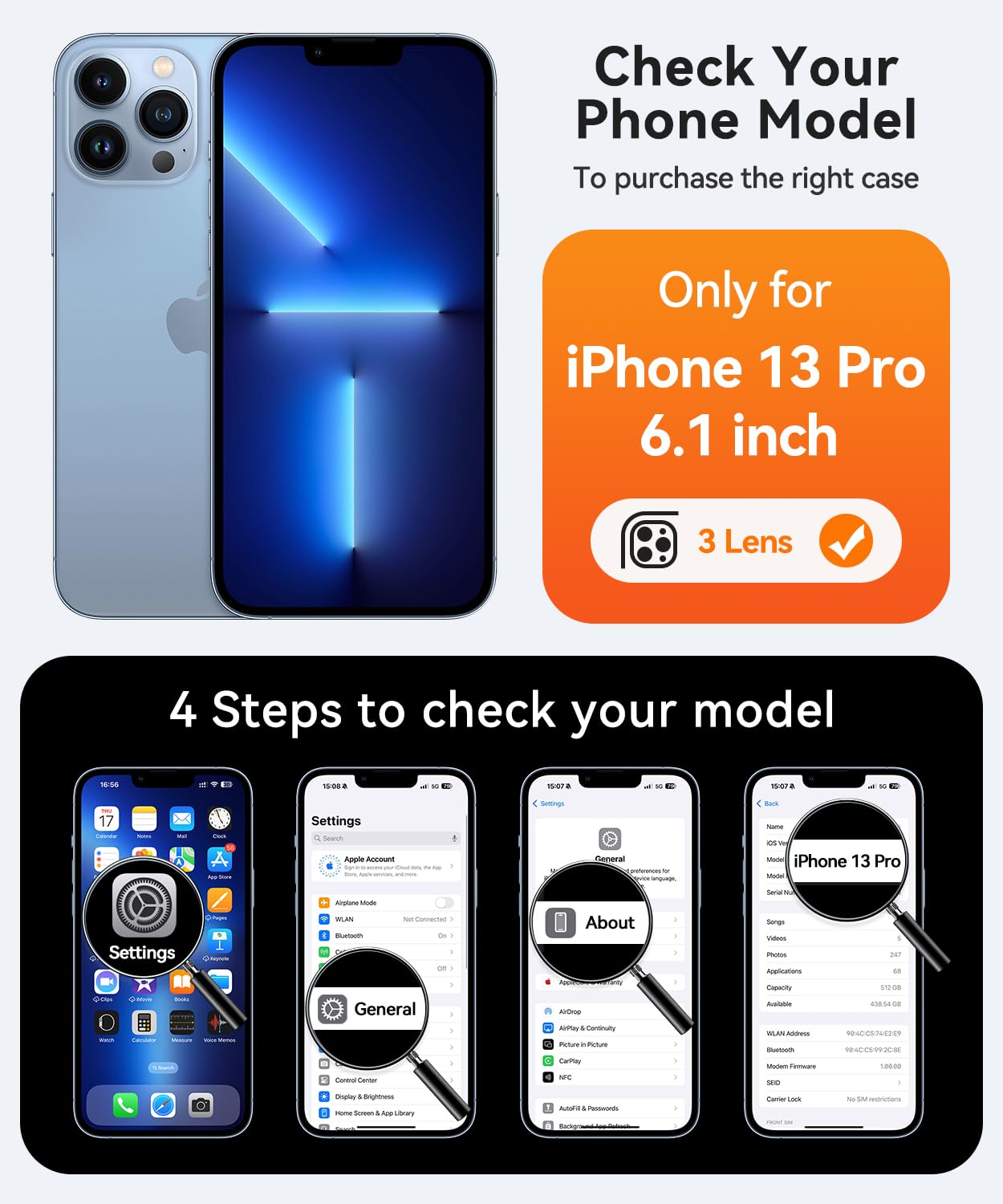 Foto 2 | Funda Magnética Canshn Compatible Con Iphone 13 Pro De 6.1 Pulgadas - Venta Internacional.