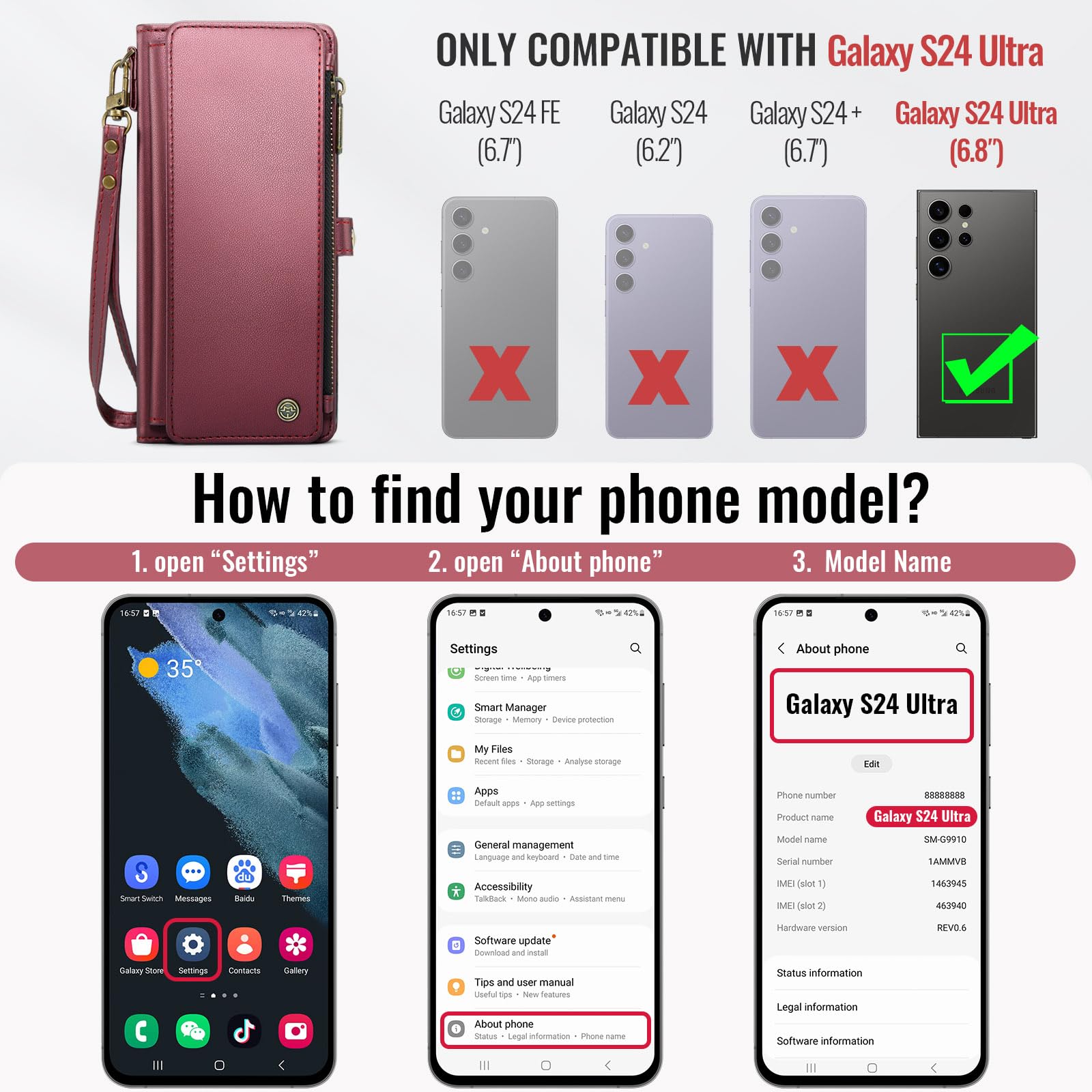 Foto 3 pulgar | Funda Wallet Defcase Compatible Con Samsung Galaxy S24 Ultra - Venta Internacional.