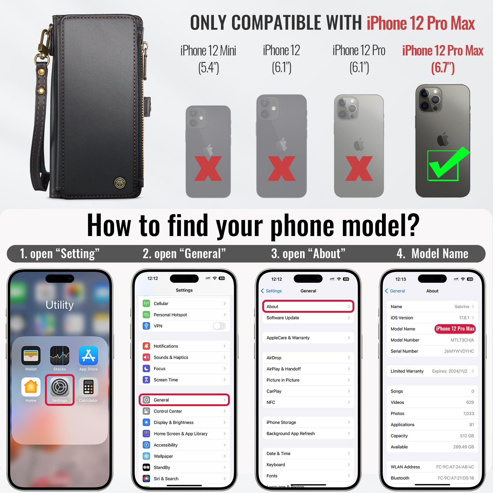 Foto 2 | Funda Wallet Defense Compatible Con Iphone 12 Pro Max, Color Negro - Venta Internacional.
