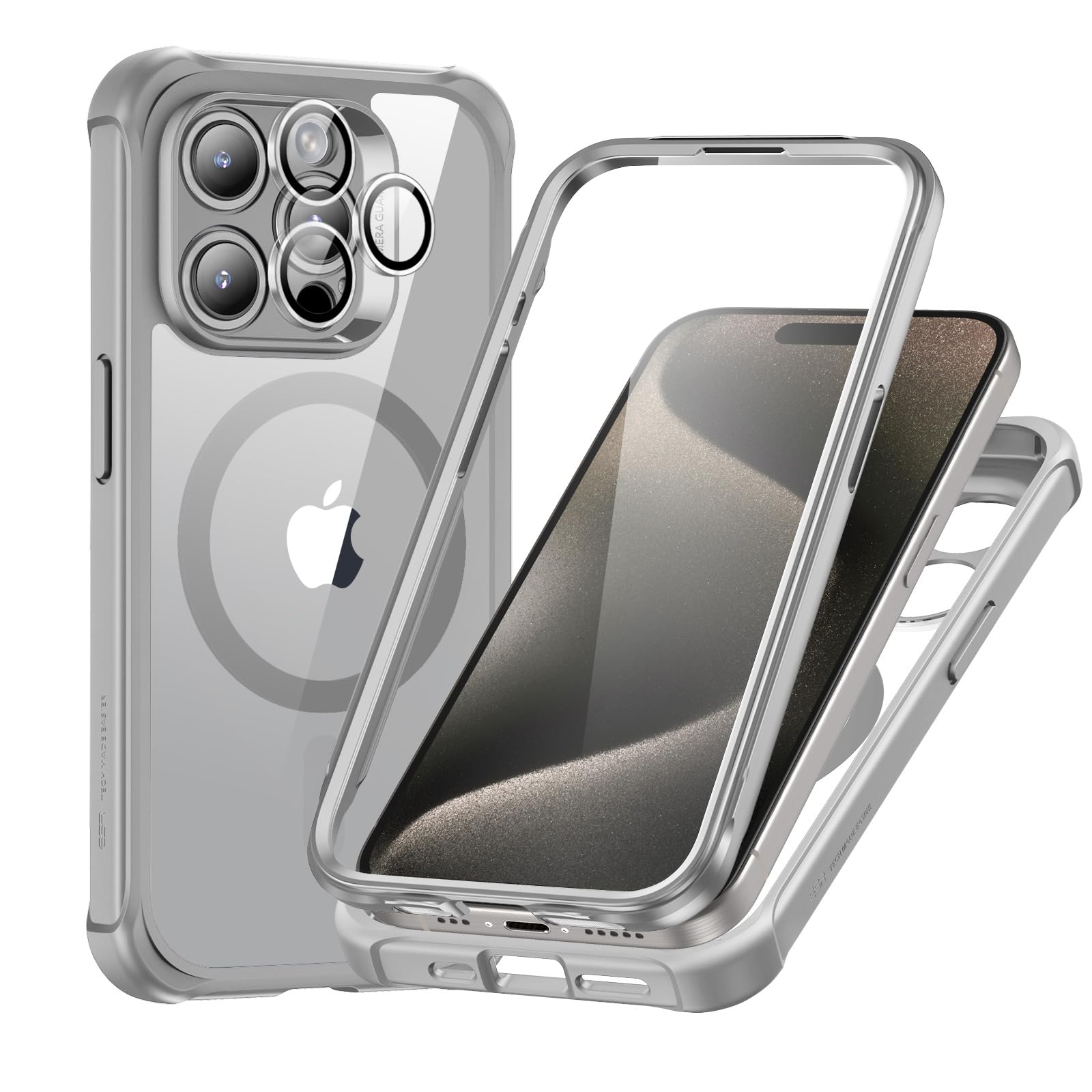 Foto 2 pulgar | Funda Esr Para Iphone 15 Pro Max Con Cristal Templado Gris Transparente - Venta Internacional.
