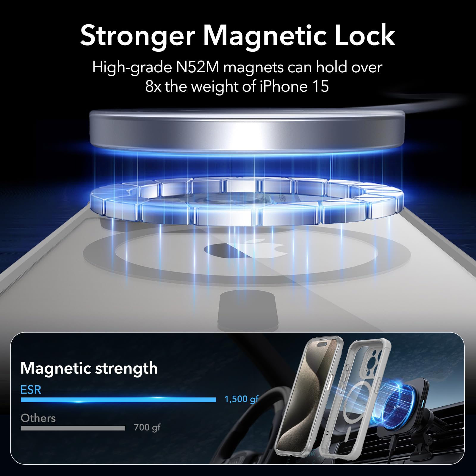 Foto 6 pulgar | Funda Esr Para Iphone 15 Pro Max Con Cristal Templado Gris Transparente - Venta Internacional.