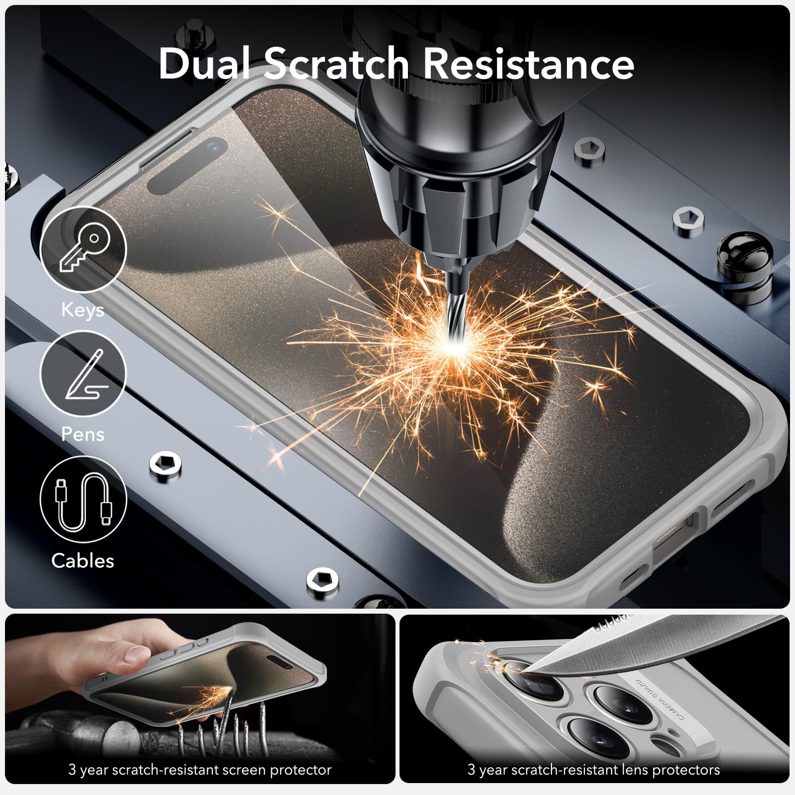 Foto 8 pulgar | Funda Esr Para Iphone 15 Pro Max Con Cristal Templado Gris Transparente - Venta Internacional.