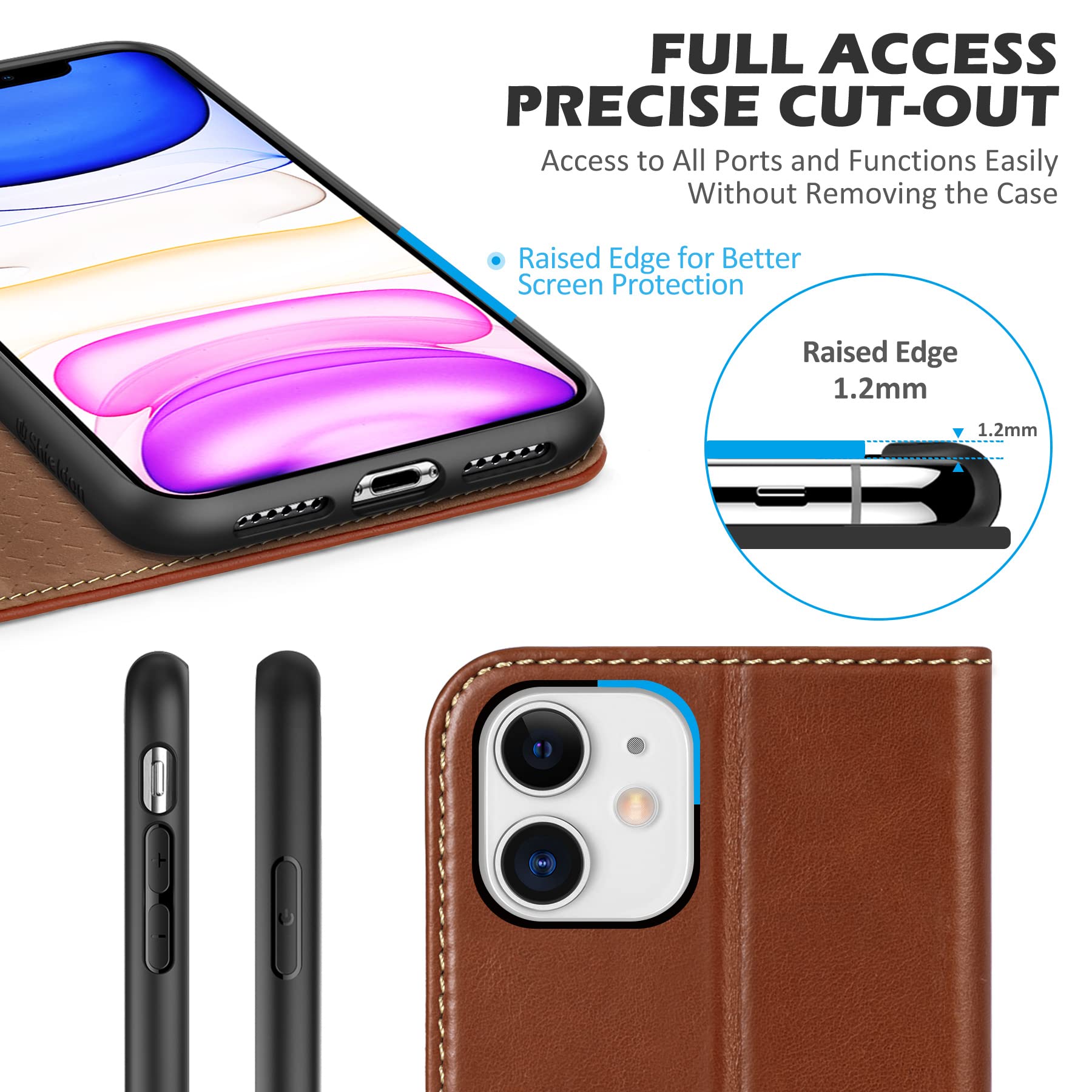 Foto 8 pulgar | Funda Tipo Cartera Shieldon Para Iphone 11 De Piel Auténtica, Color Marrón - Venta Internacional.
