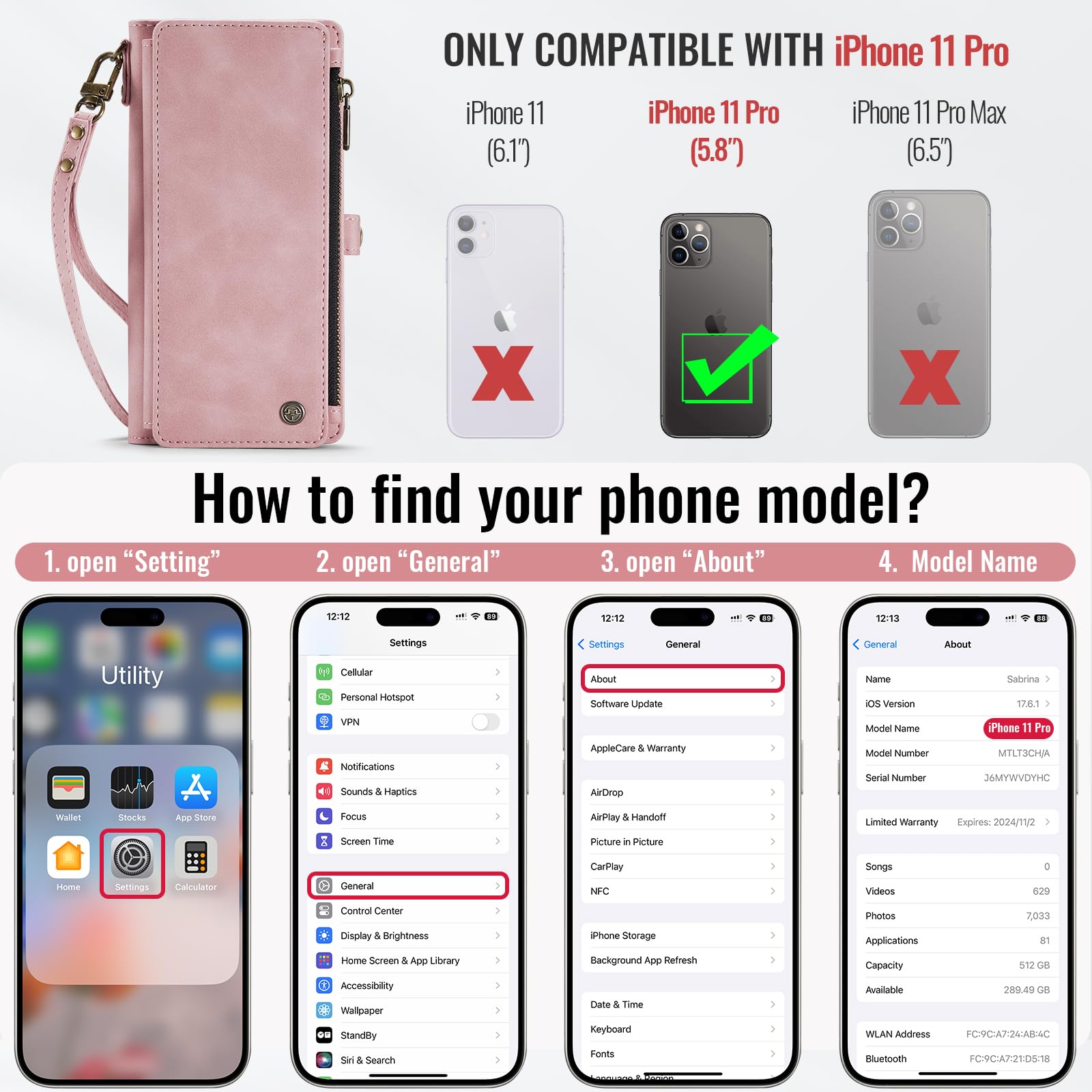 Foto 6 | Funda Wallet Defcase Compatible Con Iphone 11 Pro Rose - Venta Internacional.