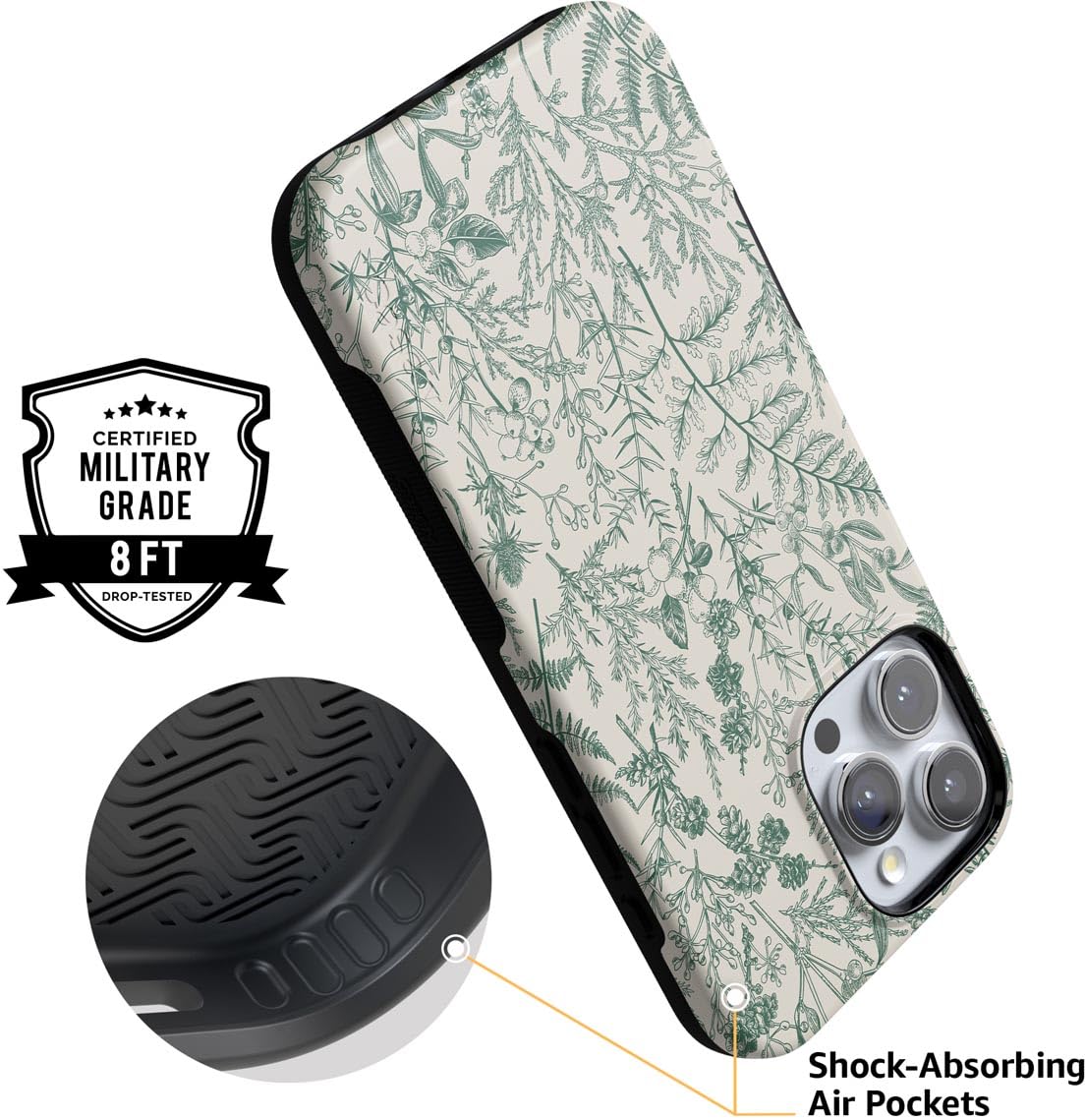 Foto 5 pulgar | Funda De Teléfono Casely Sage Garden Green Floral Para Iphone 16 Pro Max - Venta Internacional.