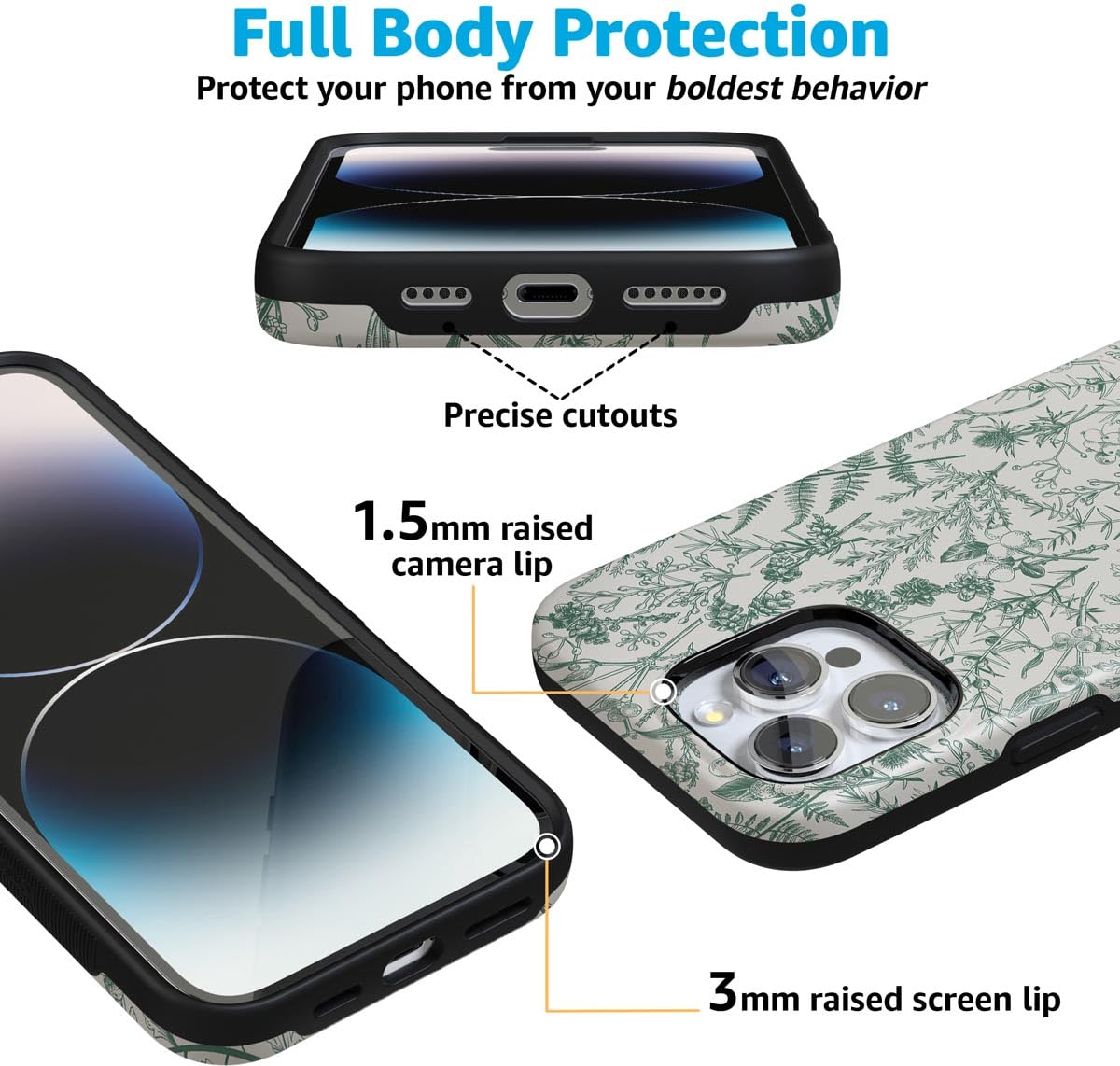 Foto 7 pulgar | Funda De Teléfono Casely Sage Garden Green Floral Para Iphone 16 Pro Max - Venta Internacional.