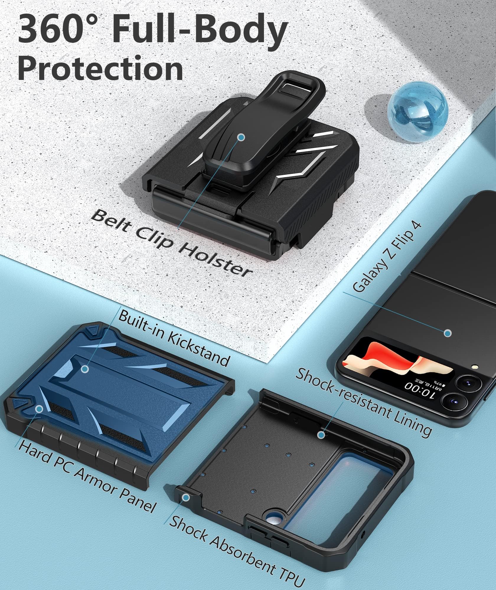 Foto 6 pulgar | Funda De Teléfono Fntcase Para Samsung Galaxy Z Flip 4 5g Azul - Venta Internacional.