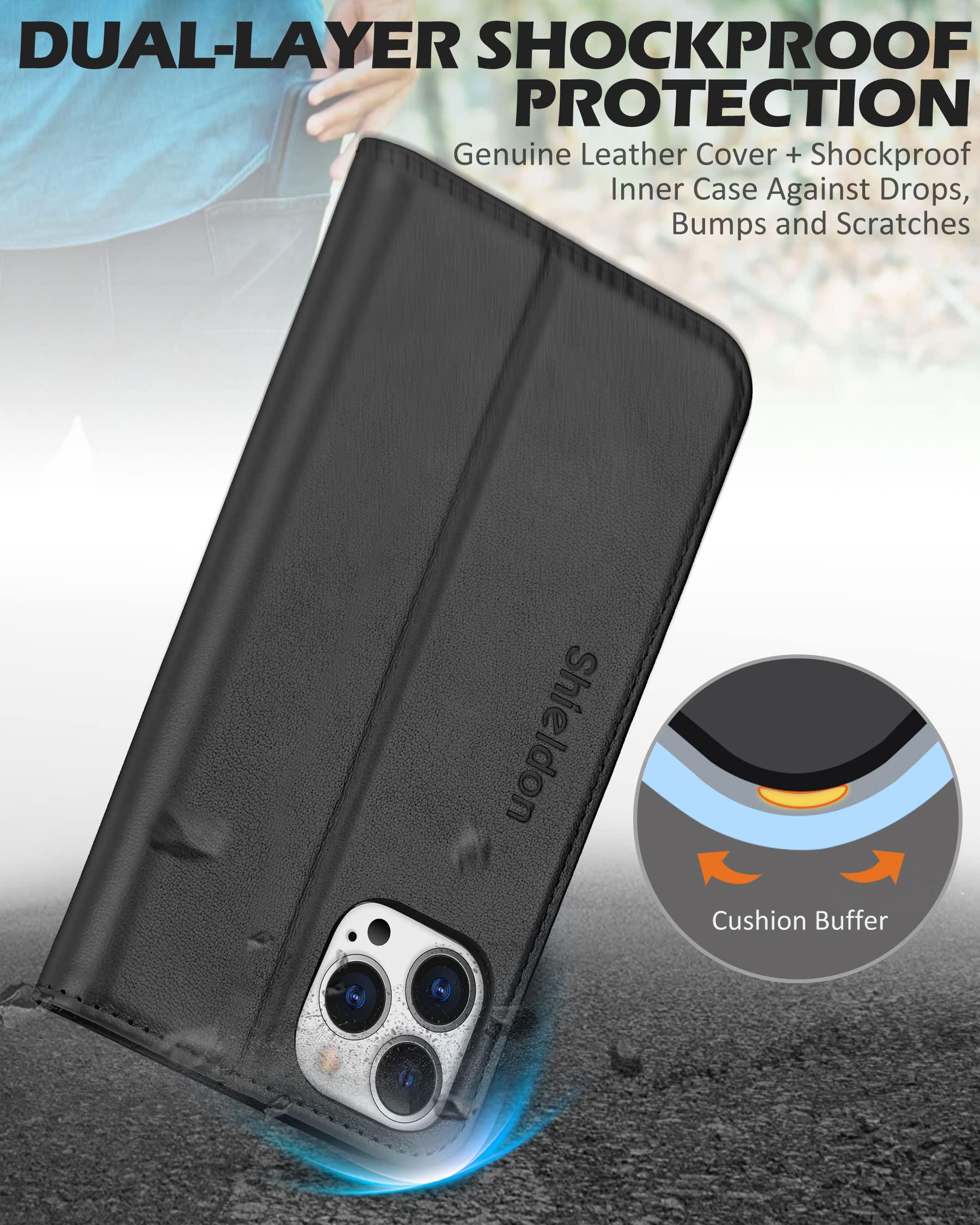 Foto 7 pulgar | Funda Shieldon Para Iphone 13 Pro Max 5g De Piel Auténtica Negra - Venta Internacional.