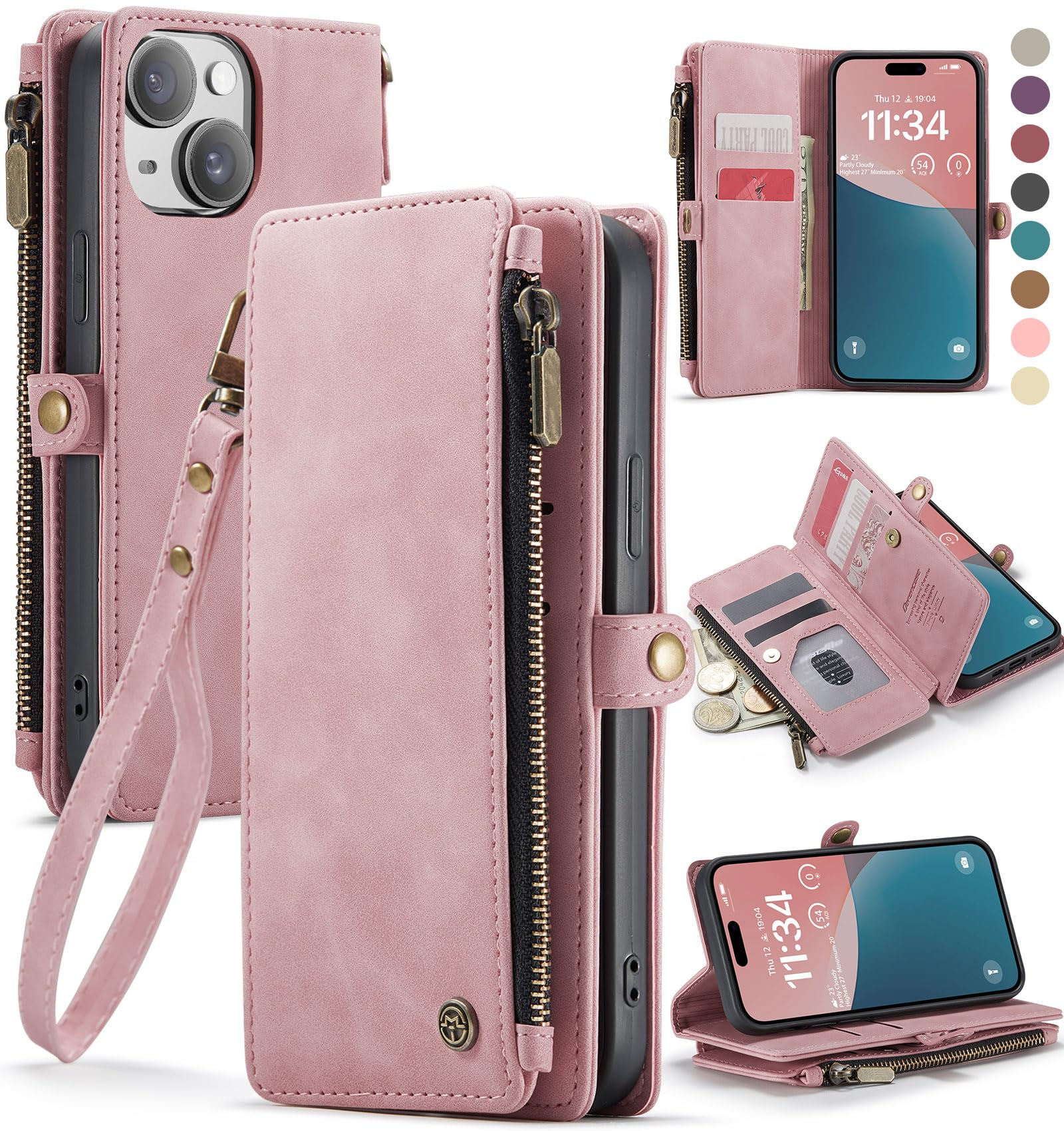 Foto 1 | Funda Wallet Defcase Compatible Con Iphone 15, Rosa Rosa - Venta Internacional.