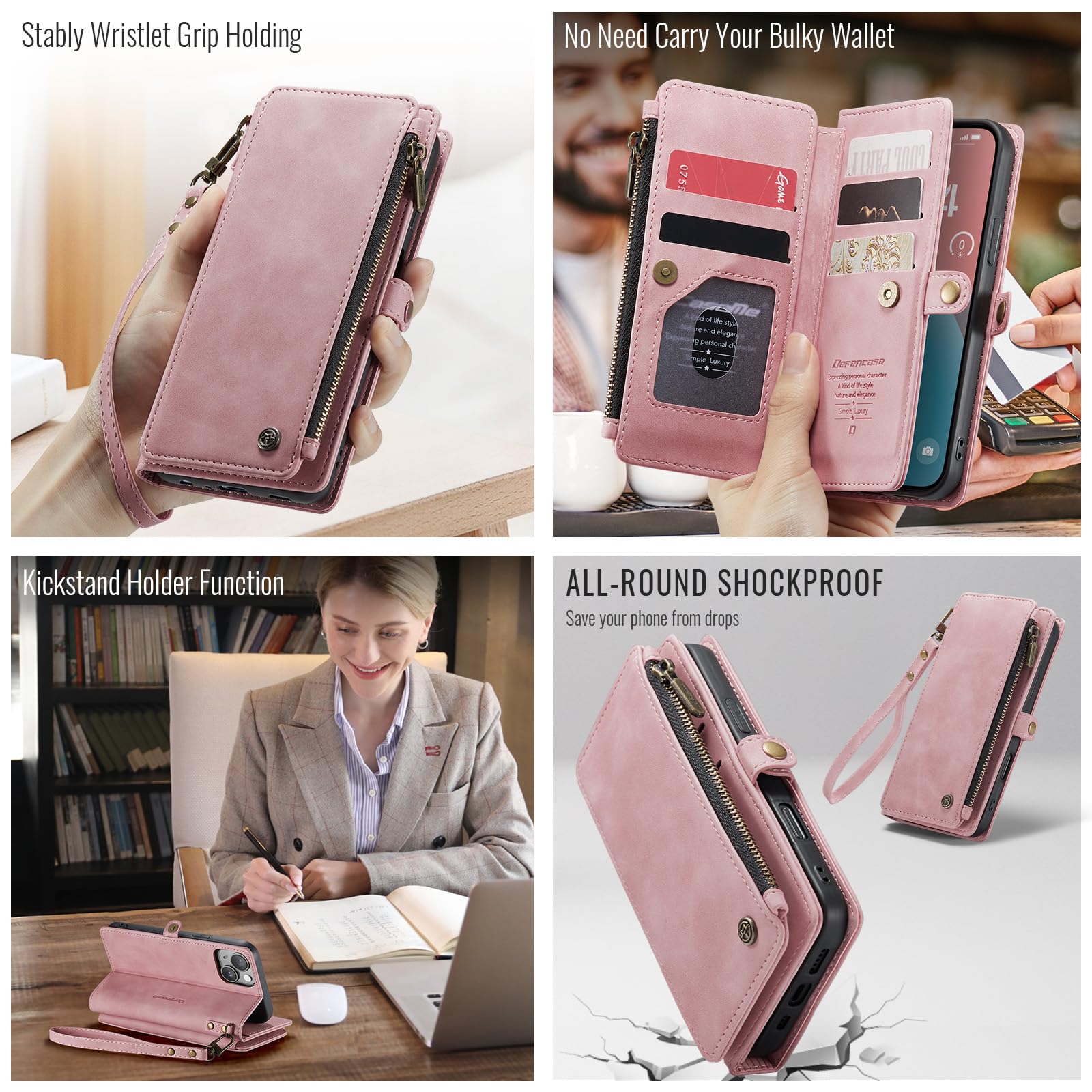 Foto 3 | Funda Wallet Defcase Compatible Con Iphone 15, Rosa Rosa - Venta Internacional.