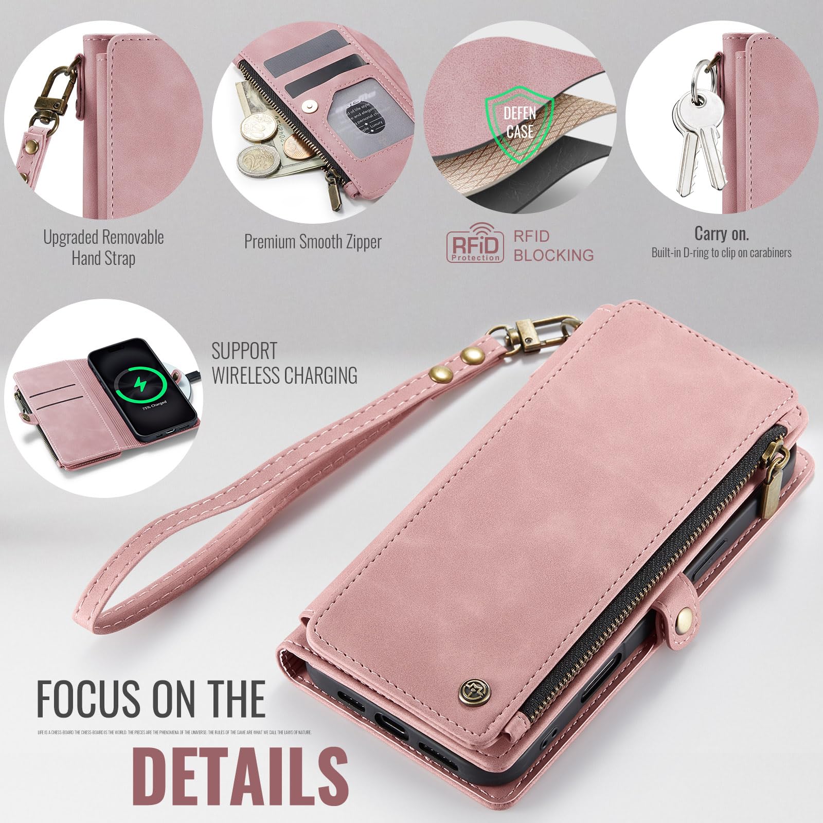 Foto 5 pulgar | Funda Wallet Defcase Compatible Con Iphone 15, Rosa Rosa - Venta Internacional.
