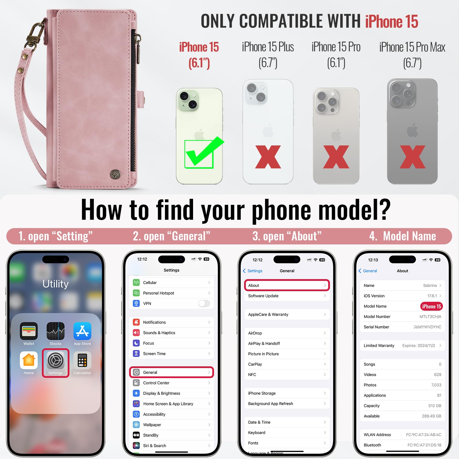 Foto 6 | Funda Wallet Defcase Compatible Con Iphone 15, Rosa Rosa - Venta Internacional.