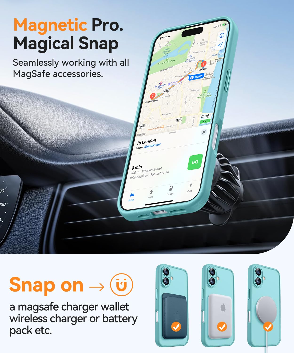 Foto 6 pulgar | Funda Magnética Canshn Para Iphone 16, Color Verde Azulado - Venta Internacional.