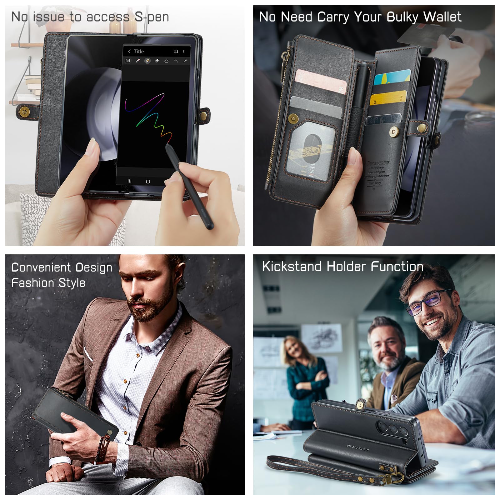 Foto 4 pulgar | Funda Tipo Cartera Defcase Para Samsung Galaxy Z Fold 5, Color Negro - Venta Internacional.
