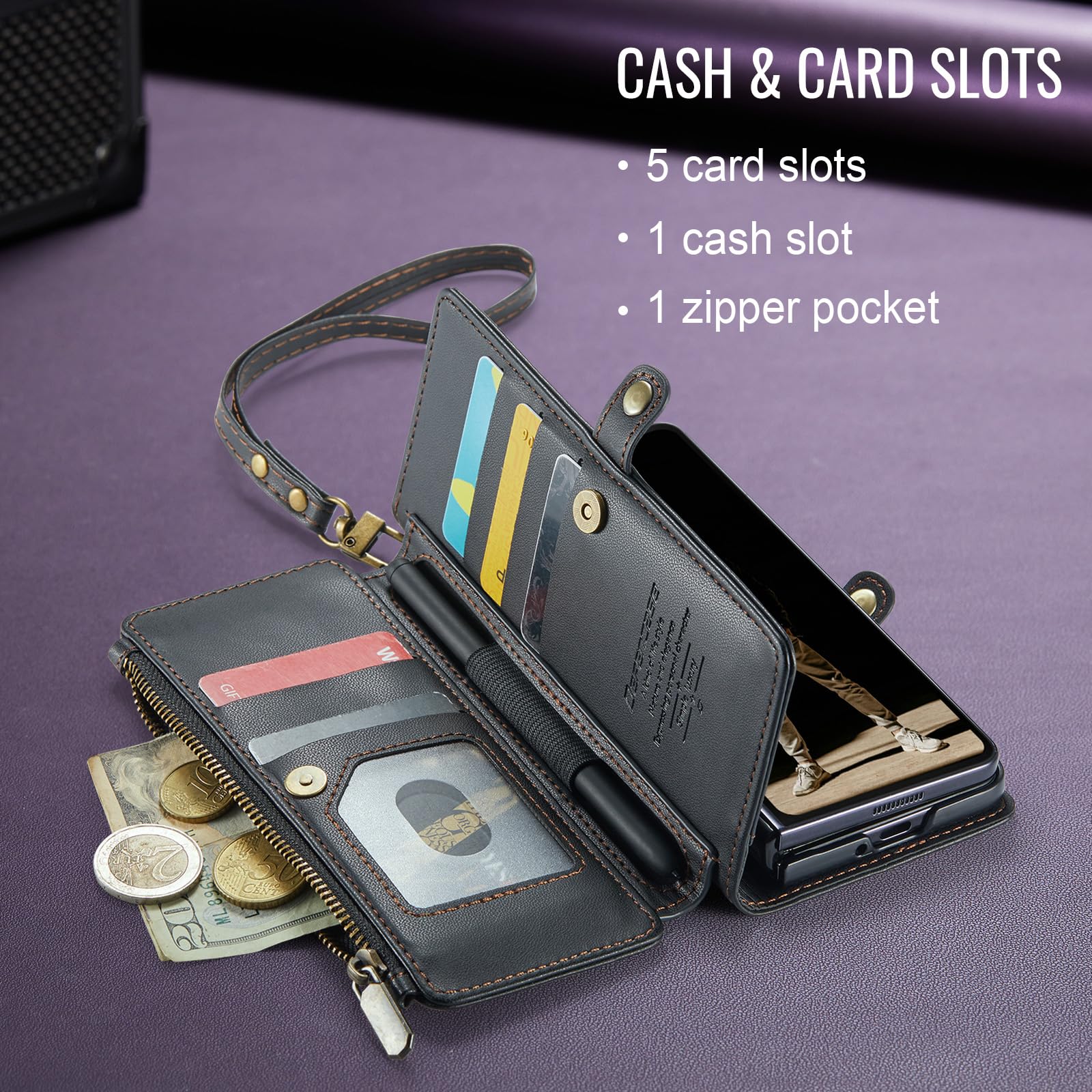 Foto 8 pulgar | Funda Tipo Cartera Defcase Para Samsung Galaxy Z Fold 5, Color Negro - Venta Internacional.
