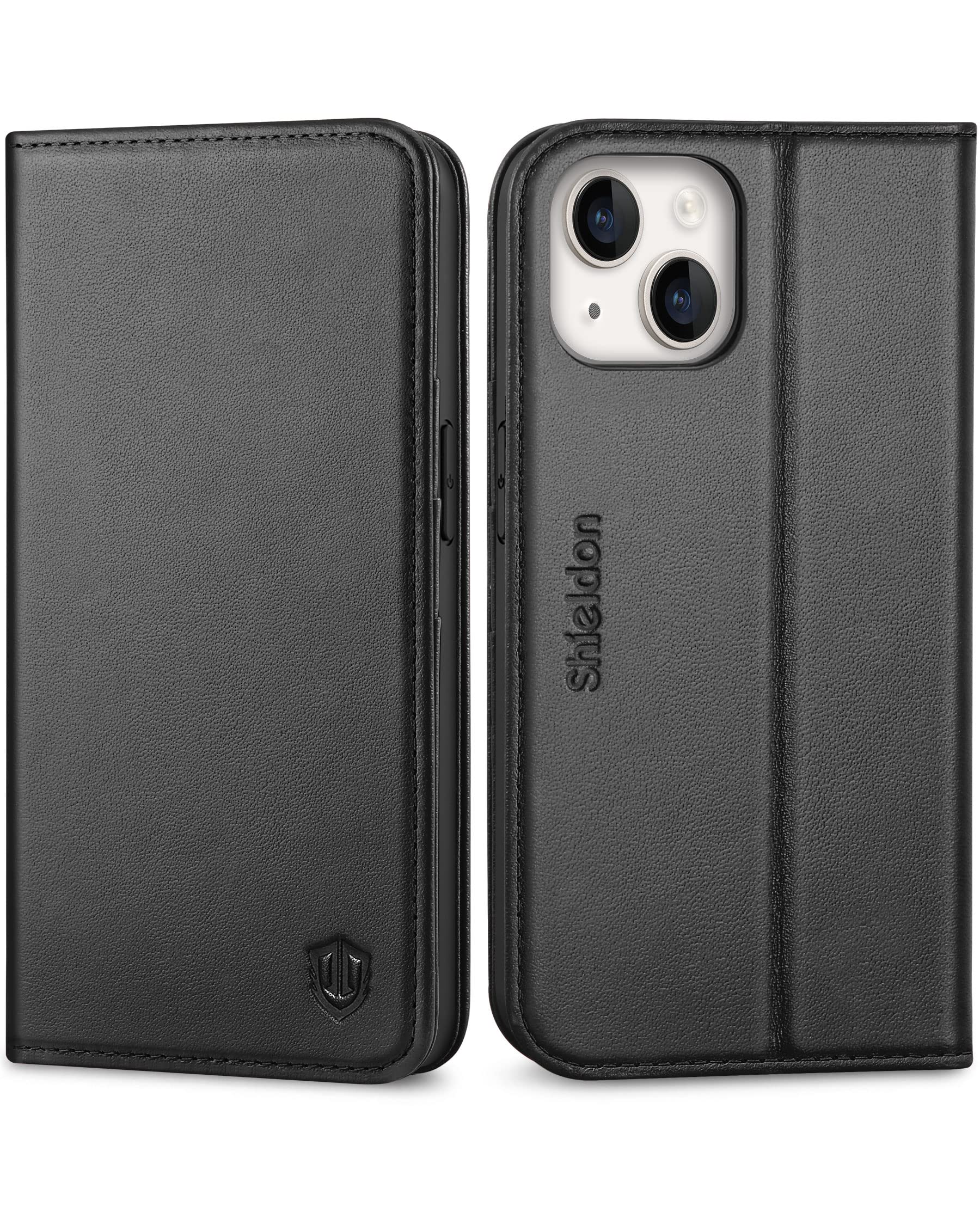 Funda Shieldon De Piel Auténtica Tipo Cartera Para Iphone 14 6.1 5g, Color Negro - Venta Internacional.