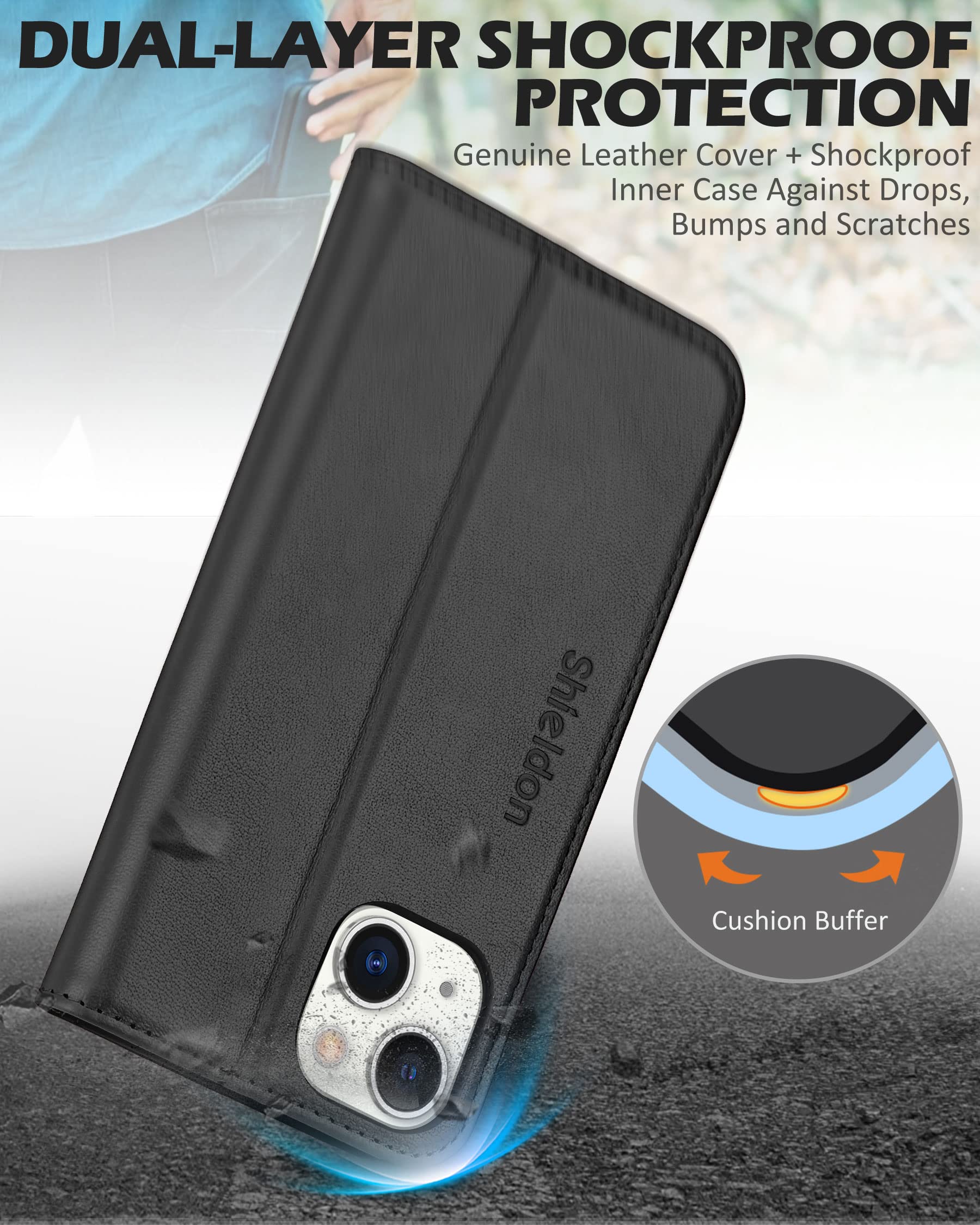Foto 6 pulgar | Funda Shieldon De Piel Auténtica Tipo Cartera Para Iphone 14 6.1 5g, Color Negro - Venta Internacional.