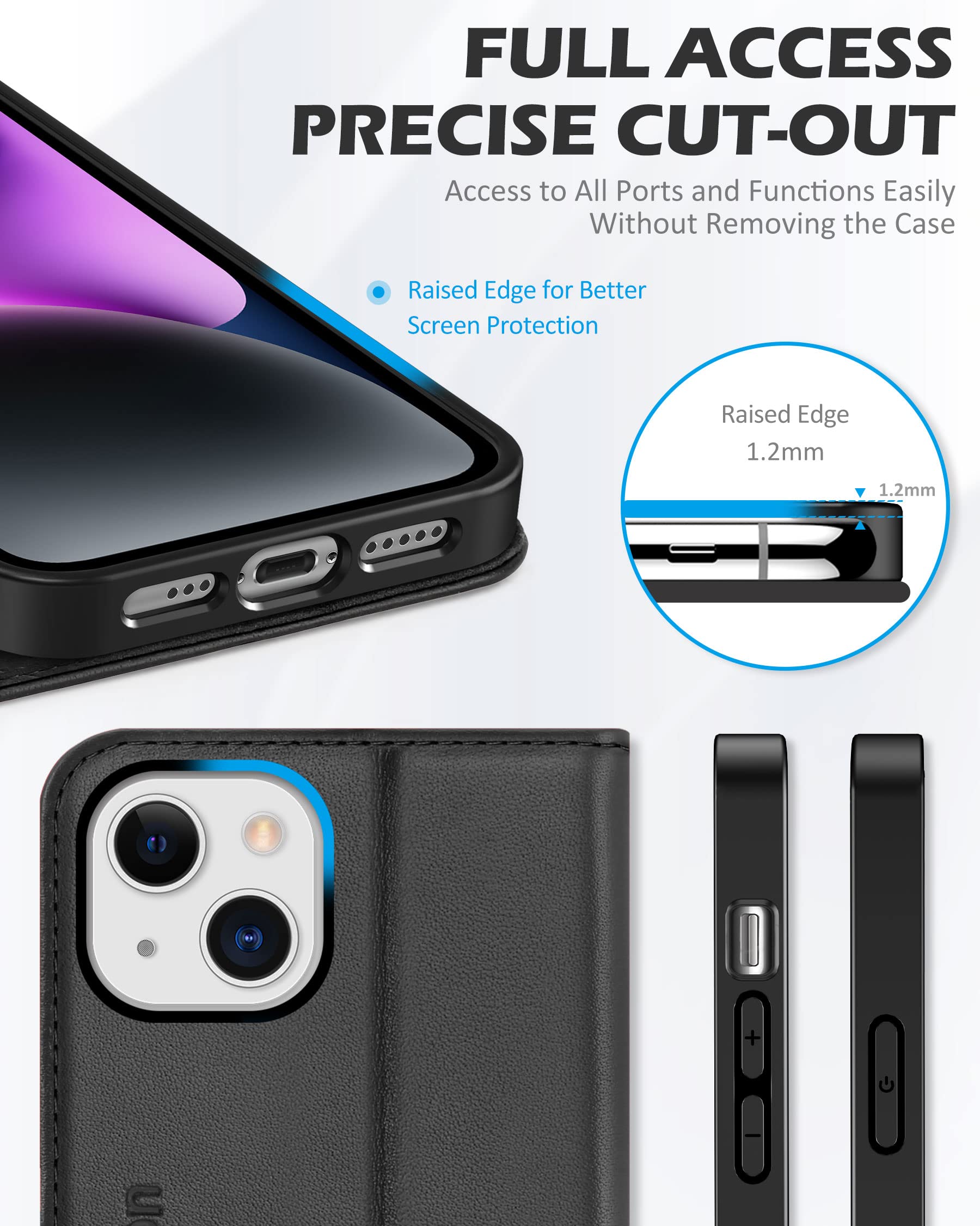 Foto 7 pulgar | Funda Shieldon De Piel Auténtica Tipo Cartera Para Iphone 14 6.1 5g, Color Negro - Venta Internacional.