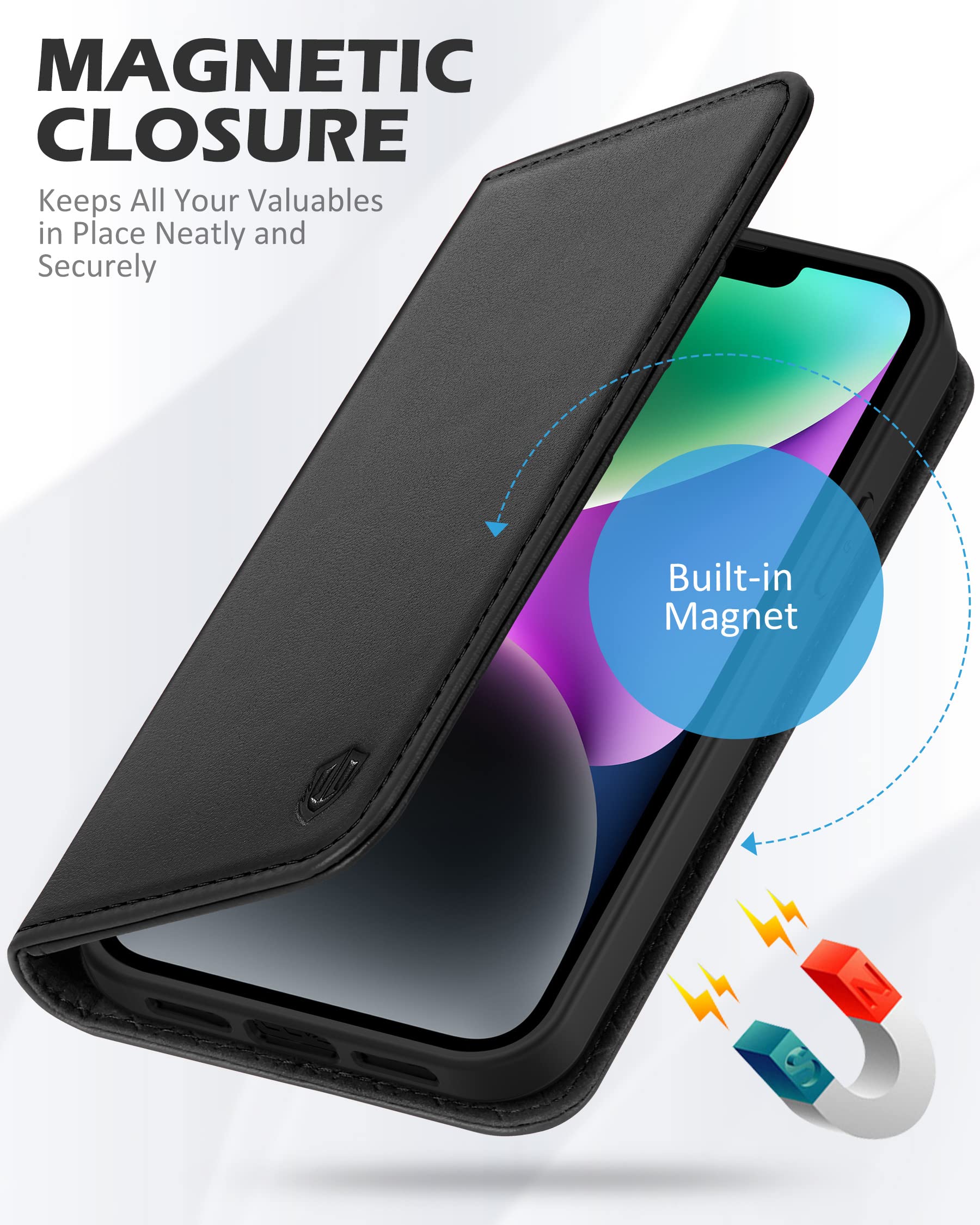 Foto 8 pulgar | Funda Shieldon De Piel Auténtica Tipo Cartera Para Iphone 14 6.1 5g, Color Negro - Venta Internacional.