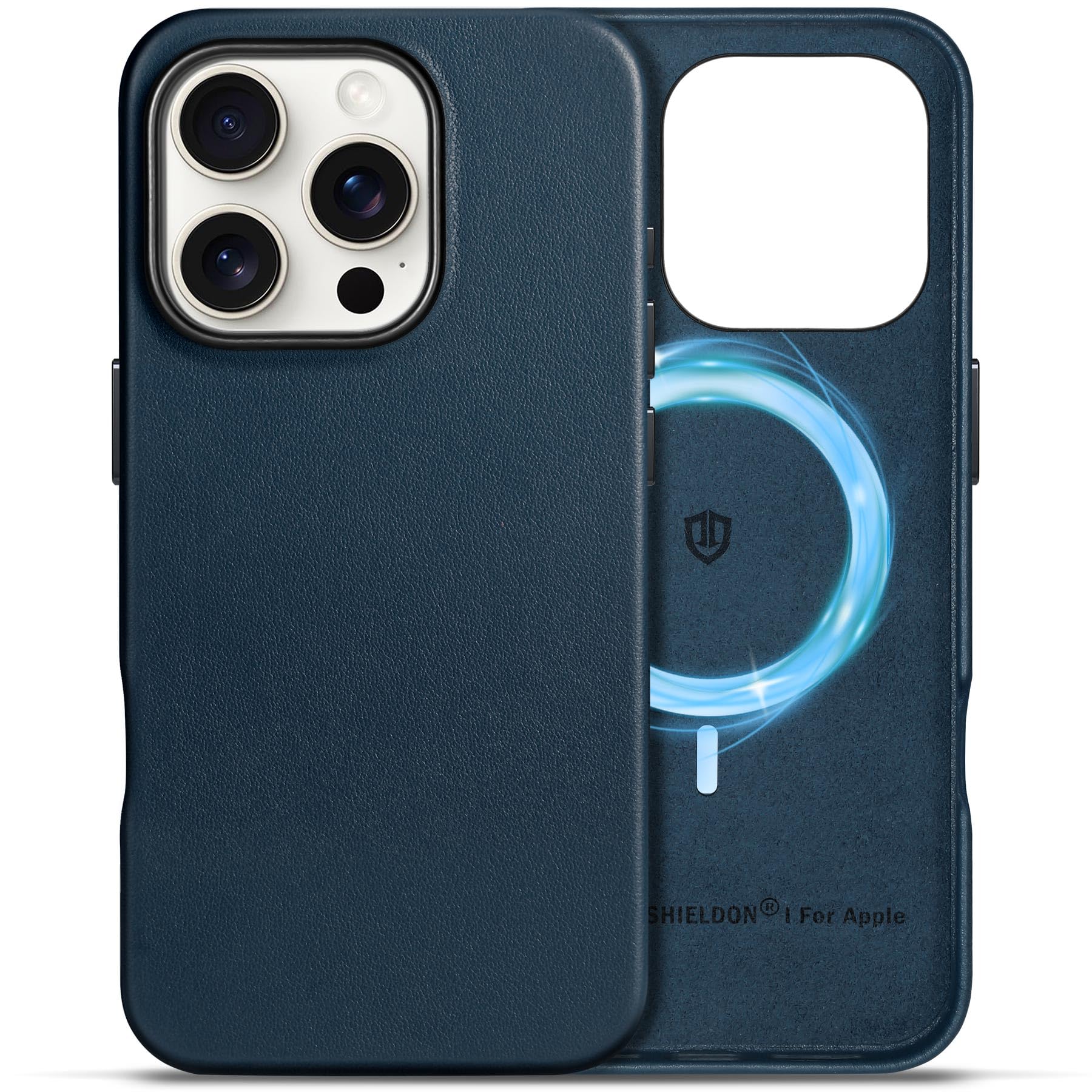 Funda Shieldon Para Iphone 16 Pro 6.3 De Piel Auténtica, Color Azul Marino - Venta Internacional.