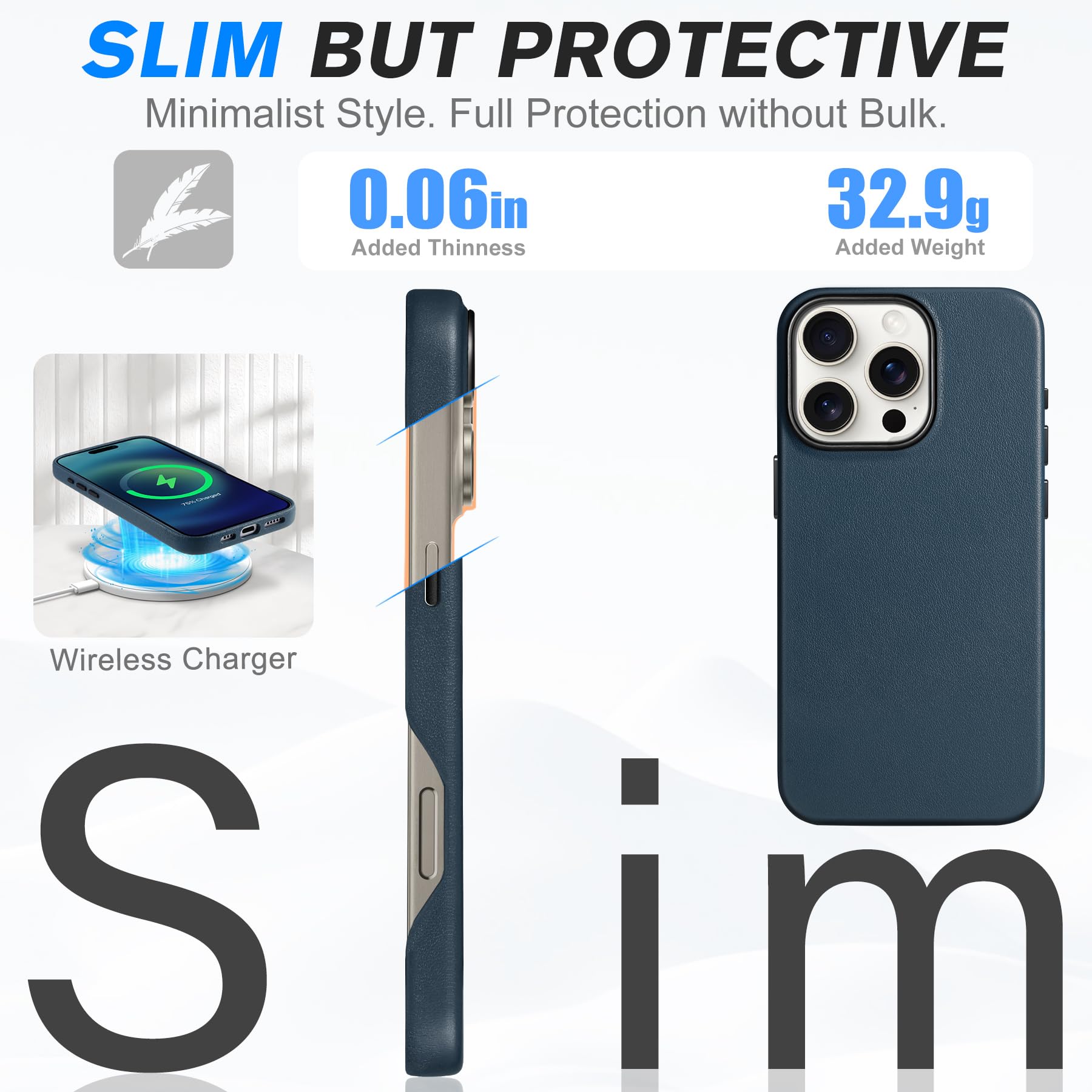 Foto 7 pulgar | Funda Shieldon Para Iphone 16 Pro 6.3 De Piel Auténtica, Color Azul Marino - Venta Internacional.