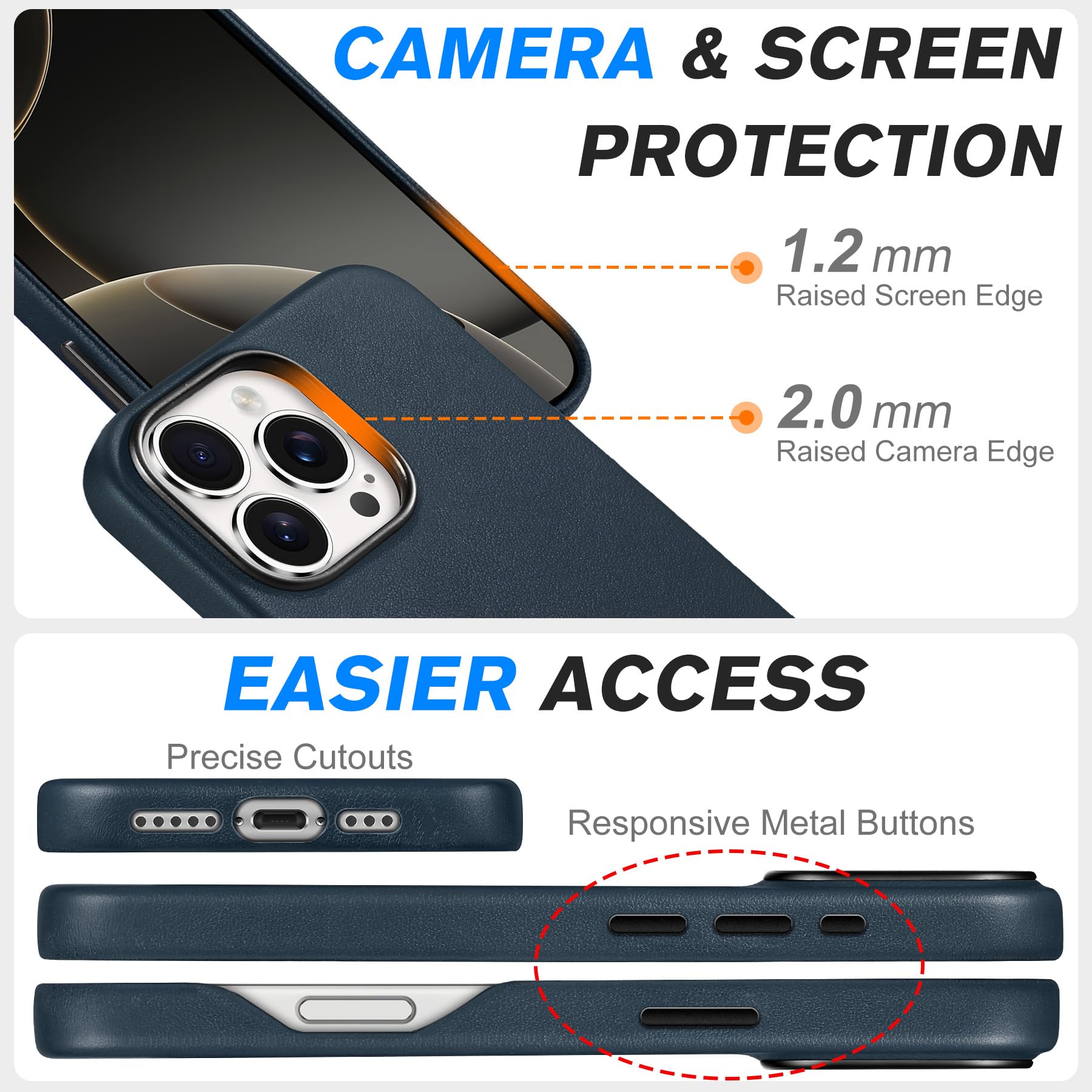 Foto 8 pulgar | Funda Shieldon Para Iphone 16 Pro 6.3 De Piel Auténtica, Color Azul Marino - Venta Internacional.