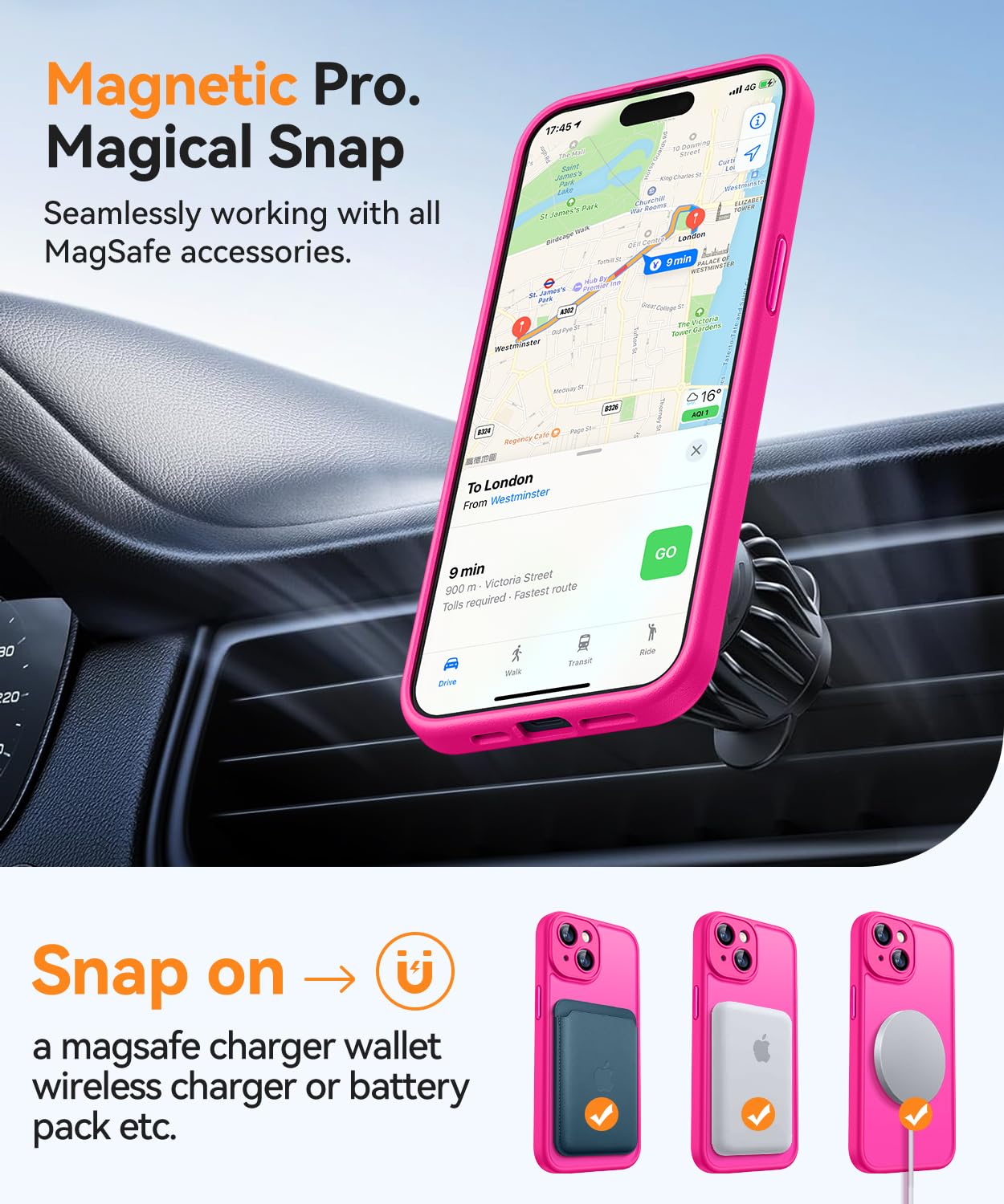 Foto 5 pulgar | Funda Magnética Canshn Para Iphone 15 6.1 - Rosa Intenso - Venta Internacional.