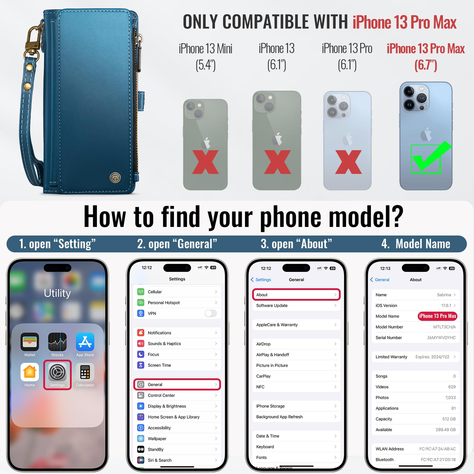 Foto 3 pulgar | Funda De Teléfono Wallet Defcase Compatible Con Iphone 13 Pro Max - Venta Internacional.