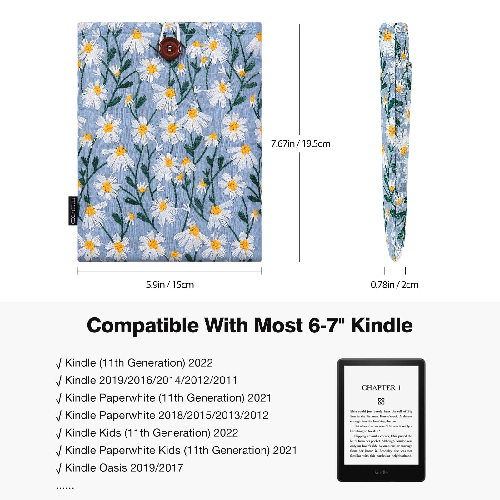 Foto 3 pulgar | Funda Moko Bordada Daisy De 6 A 7 Pulgadas Para Kindle Blue - Venta Internacional.