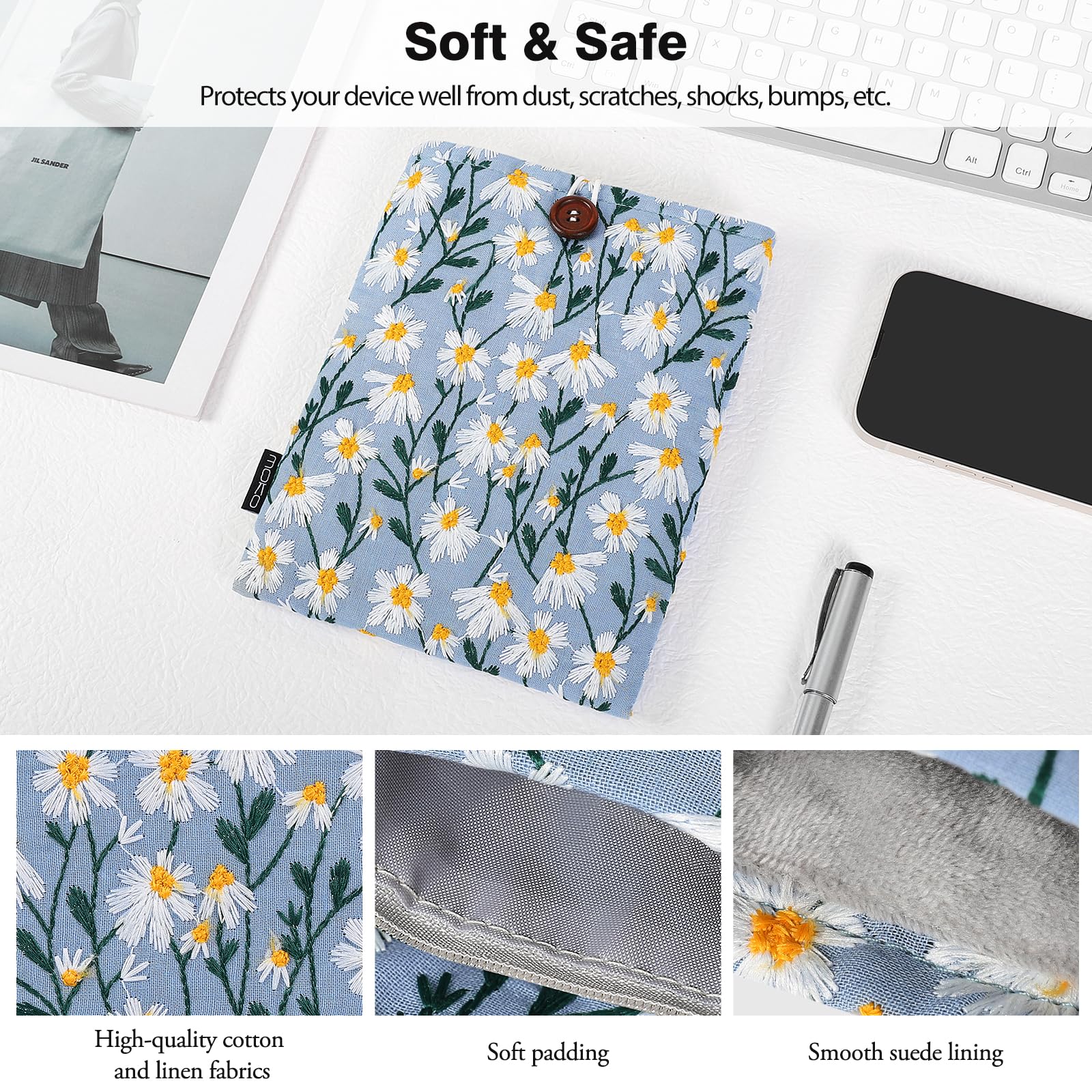 Foto 4 pulgar | Funda Moko Bordada Daisy De 6 A 7 Pulgadas Para Kindle Blue - Venta Internacional.