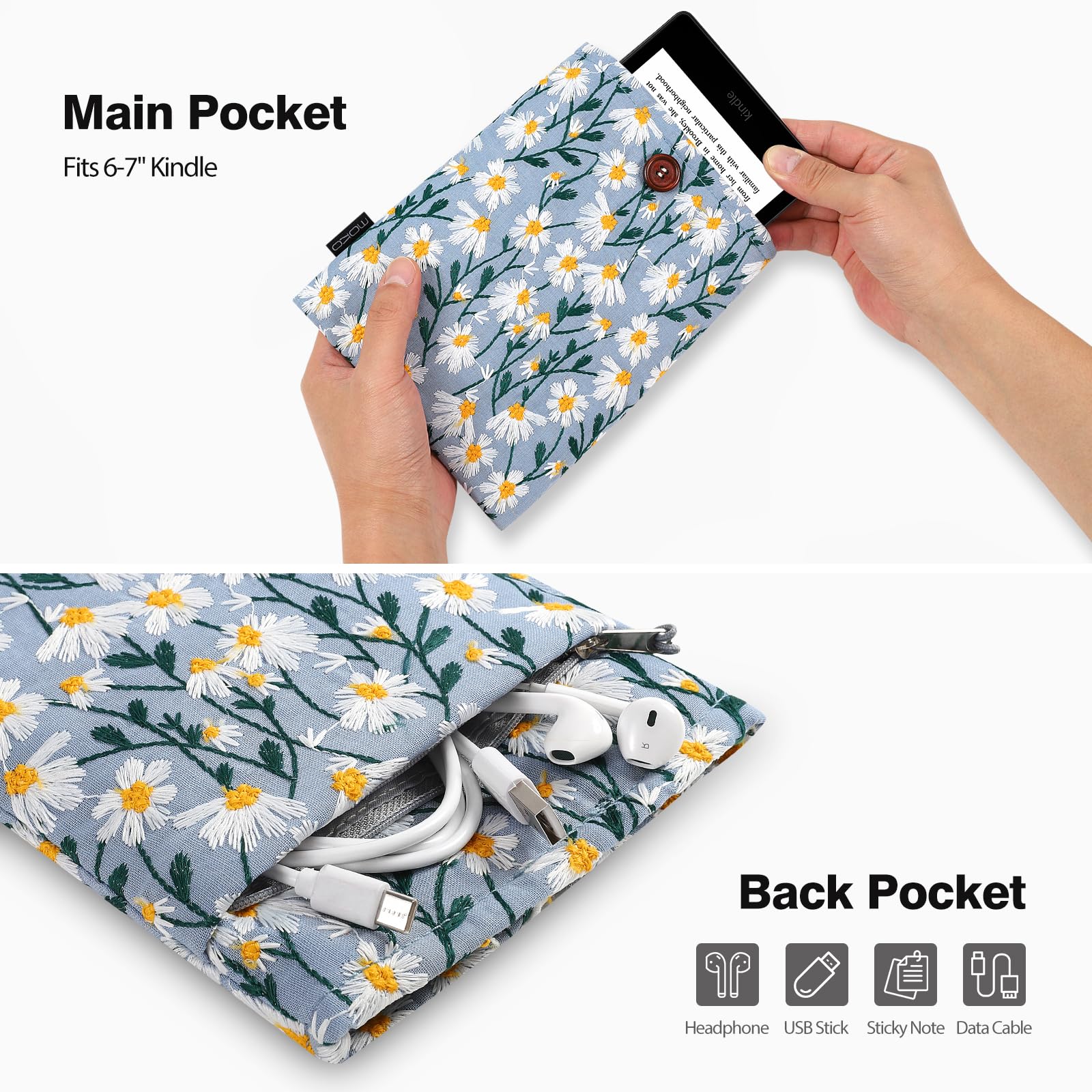 Foto 6 pulgar | Funda Moko Bordada Daisy De 6 A 7 Pulgadas Para Kindle Blue - Venta Internacional.