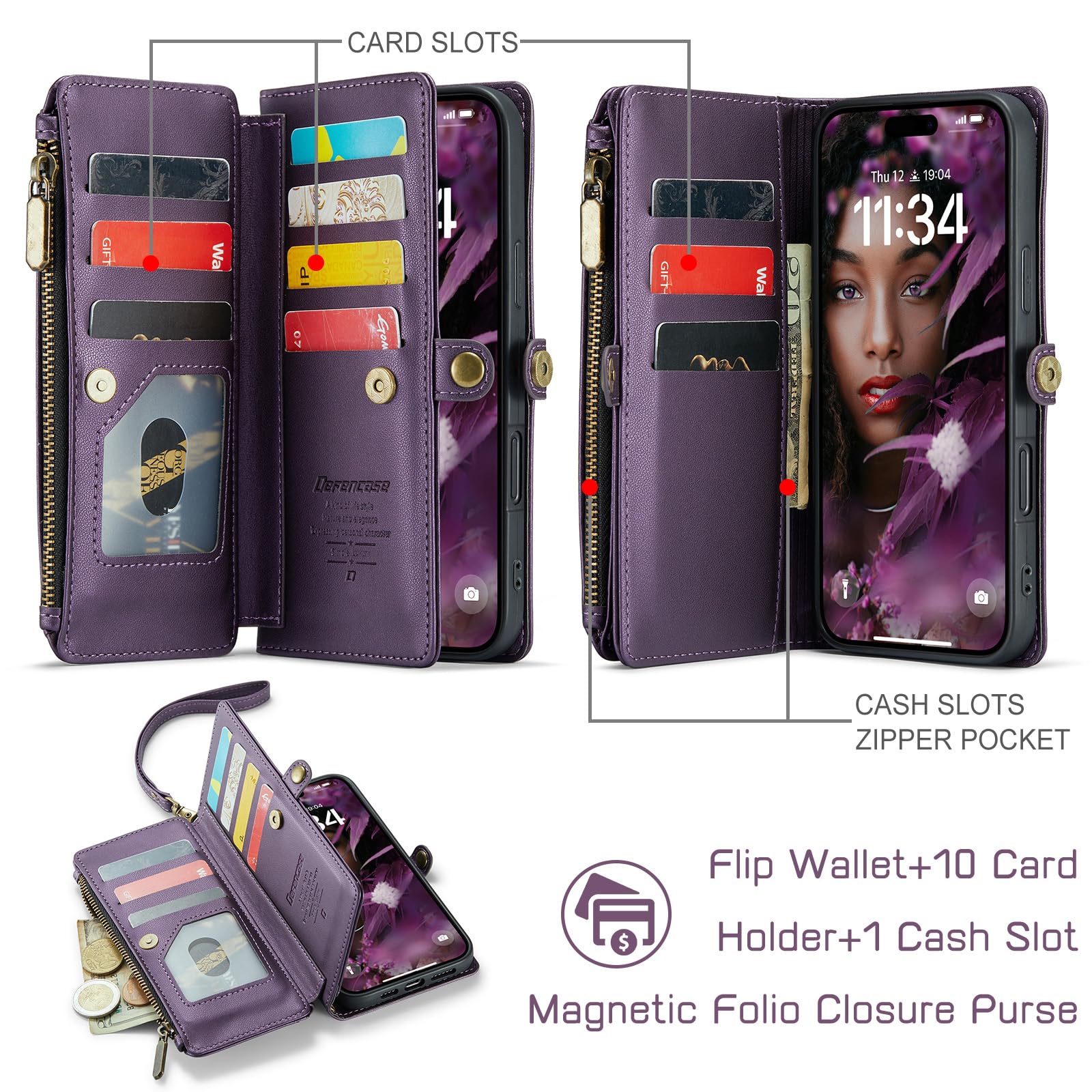 Foto 3 pulgar | Funda De Teléfono Wallet Defense Compatible Con Iphone 16 Pro - Venta Internacional.