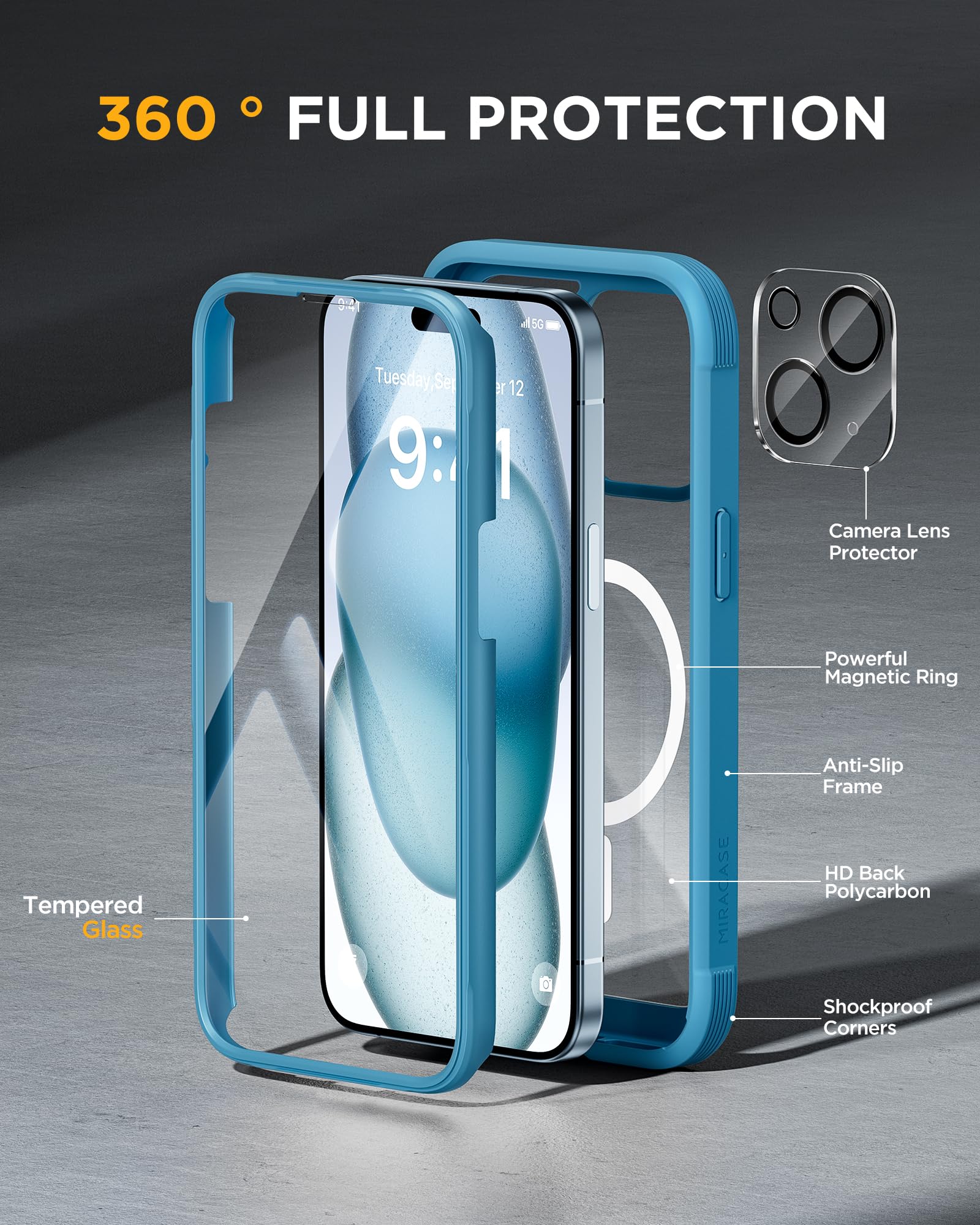 Foto 3 pulgar | Funda De Teléfono Miracase Glass Series Para Iphone 15 Sea Blue - Venta Internacional.