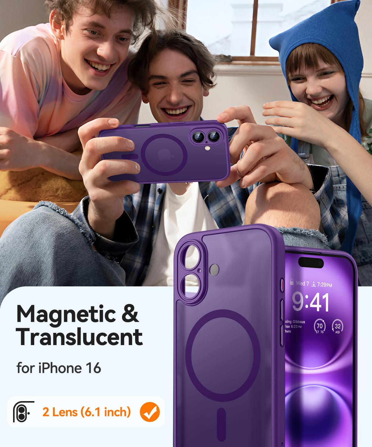 Foto 3 pulgar | Funda Magnética Canshn Para Iphone 16, Color Morado Oscuro - Venta Internacional.